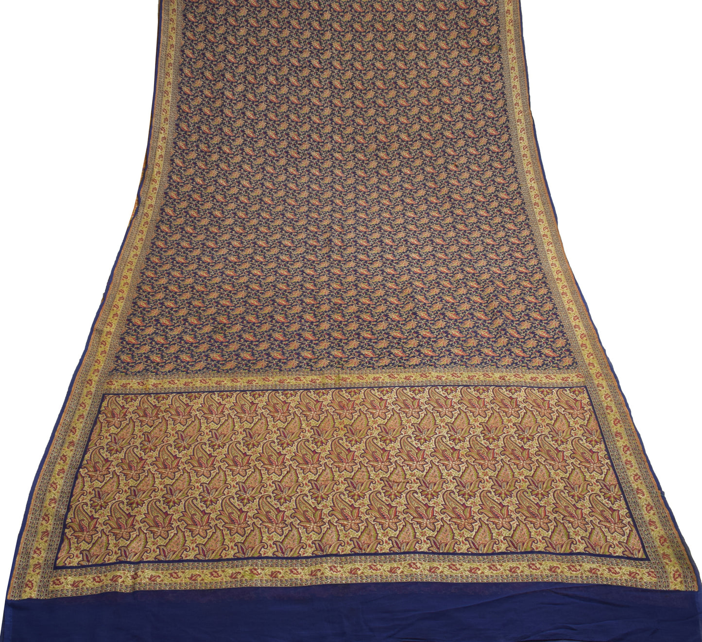 Sushila Vintage Blue HEAVY Saree 100% Pure Banarasi Georgette Woven Sari Craft Fabric