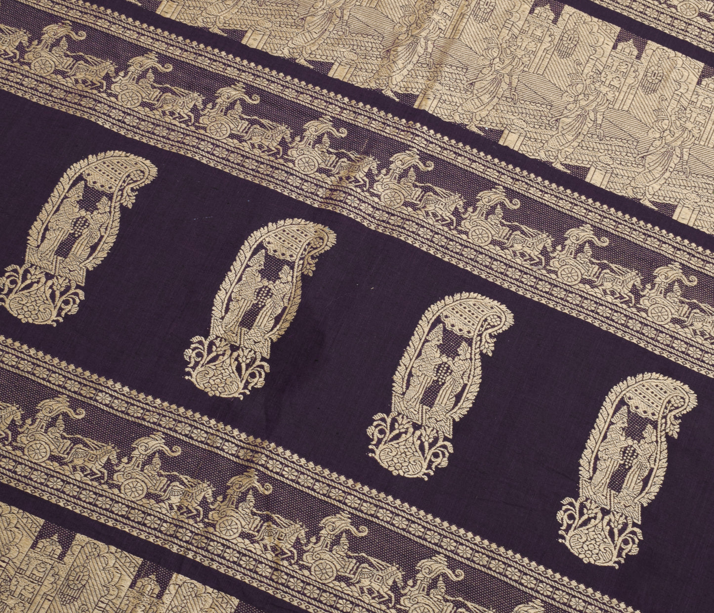 Sushila Vintage Purple Saree 100% Pure Cotton Baluchari Woven Humans Sari Fabric