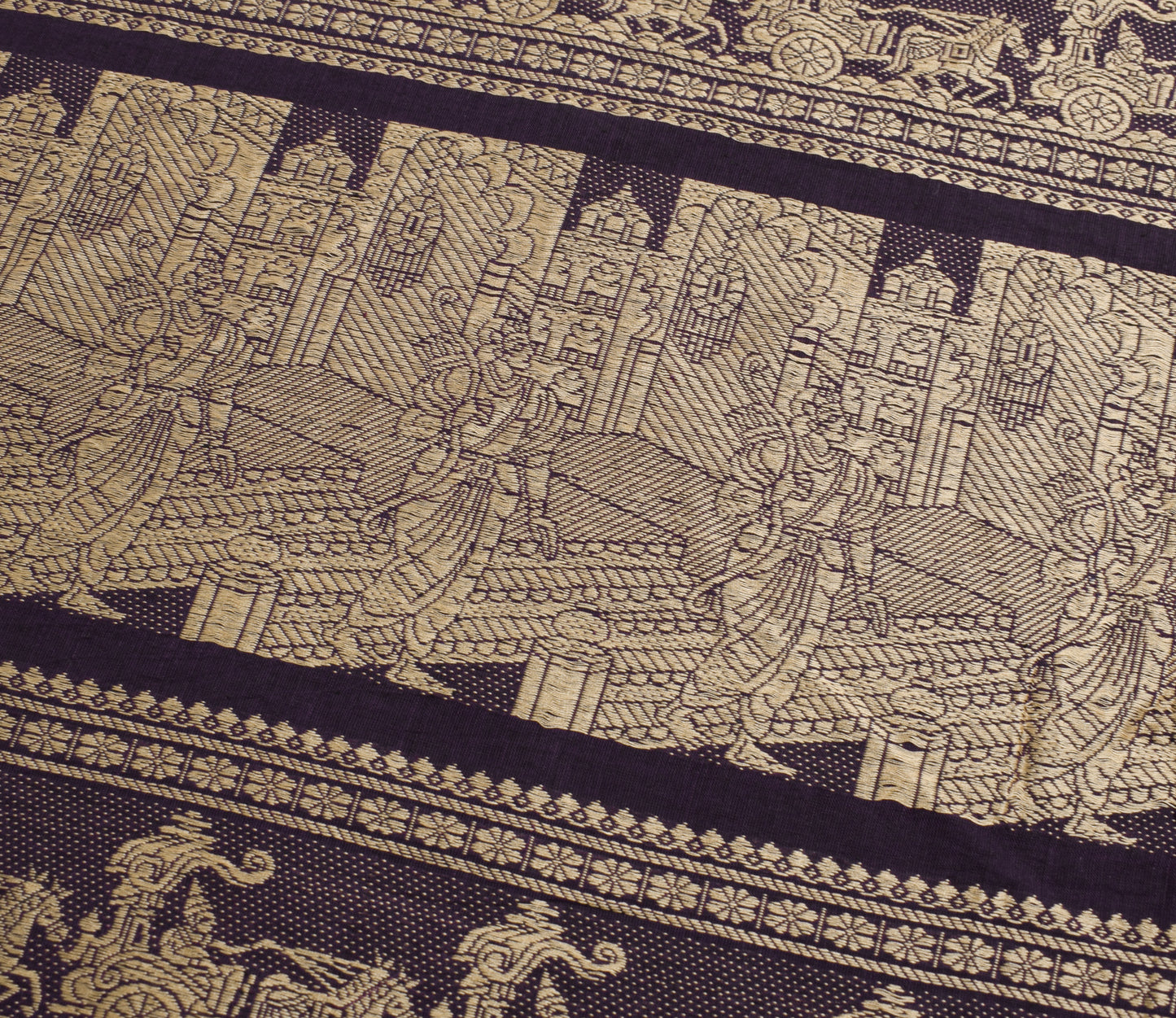 Sushila Vintage Purple Saree 100% Pure Cotton Baluchari Woven Humans Sari Fabric