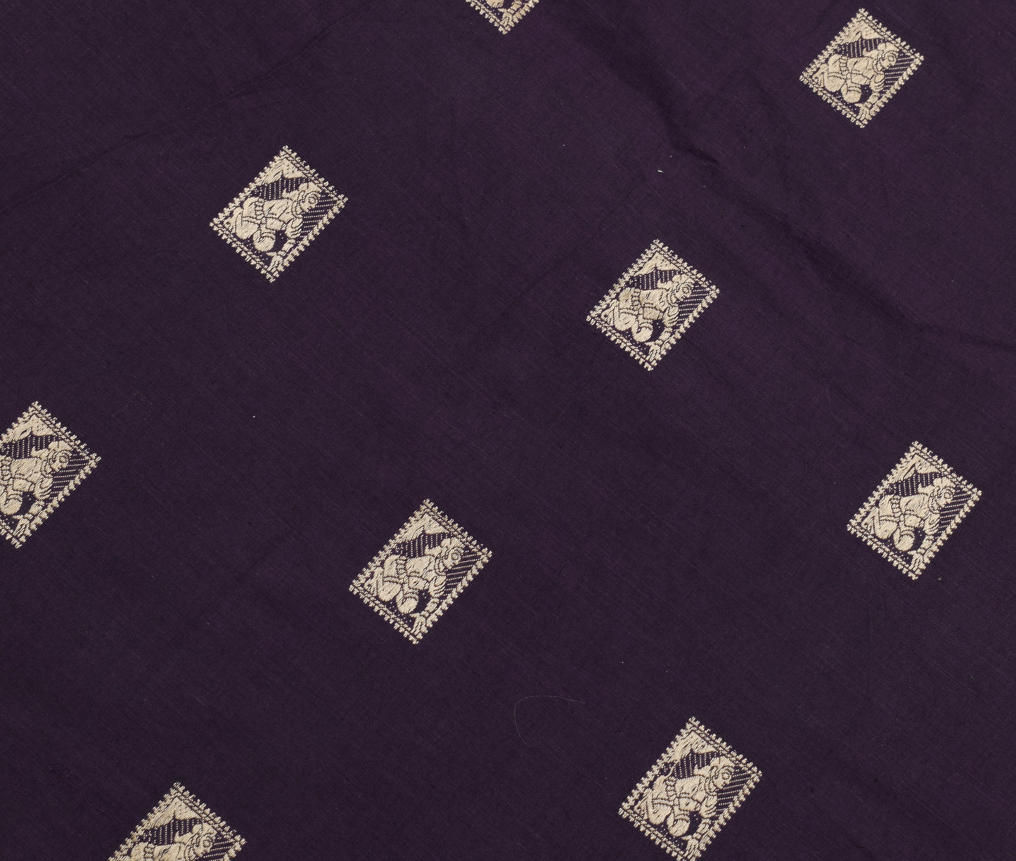 Sushila Vintage Purple Saree 100% Pure Cotton Baluchari Woven Humans Sari Fabric