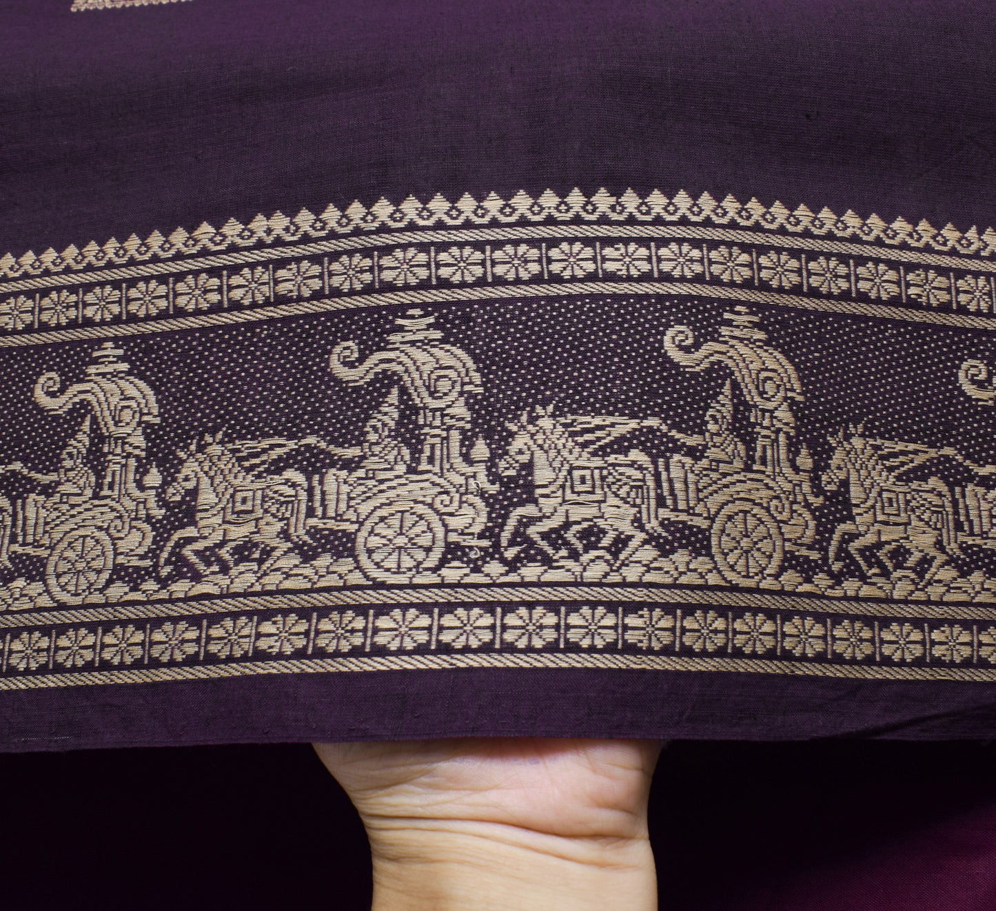 Sushila Vintage Purple Saree 100% Pure Cotton Baluchari Woven Humans Sari Fabric