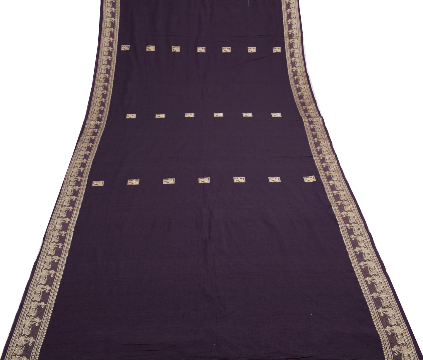 Sushila Vintage Purple Saree 100% Pure Cotton Baluchari Woven Humans Sari Fabric