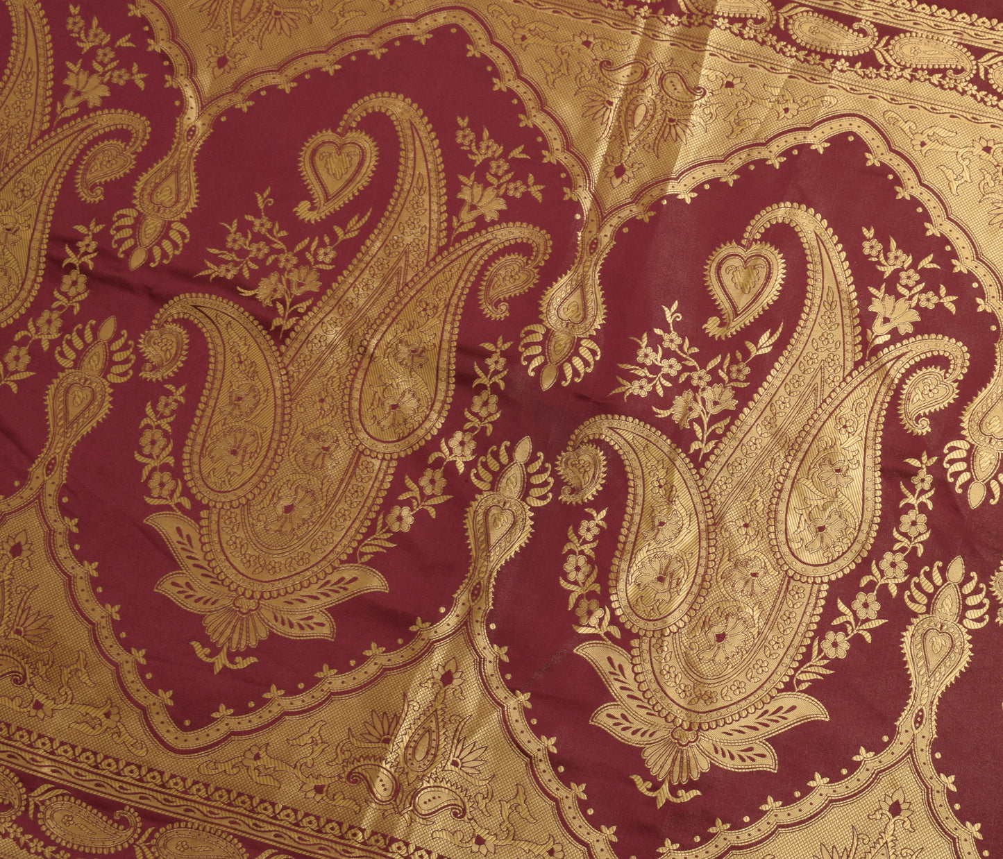 Sushila Vintage Maroon Saree Blend Satin Silk Woven Paisley Soft 5YD Sari Fabric