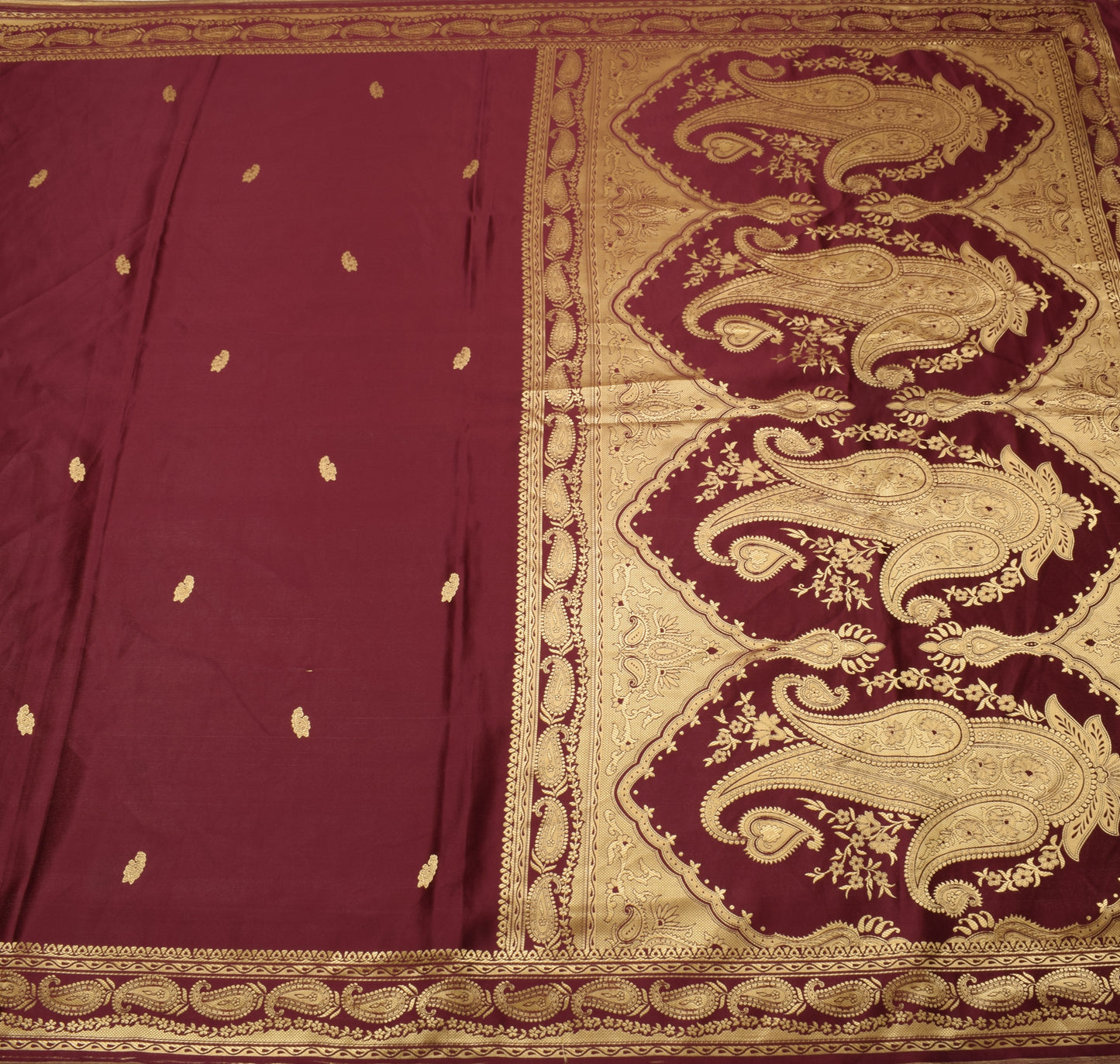 Sushila Vintage Maroon Saree Blend Satin Silk Woven Paisley Soft 5YD Sari Fabric