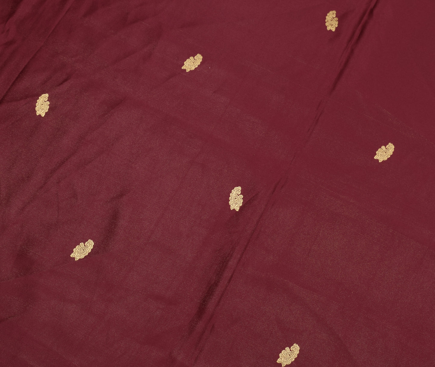 Sushila Vintage Maroon Saree Blend Satin Silk Woven Paisley Soft 5YD Sari Fabric