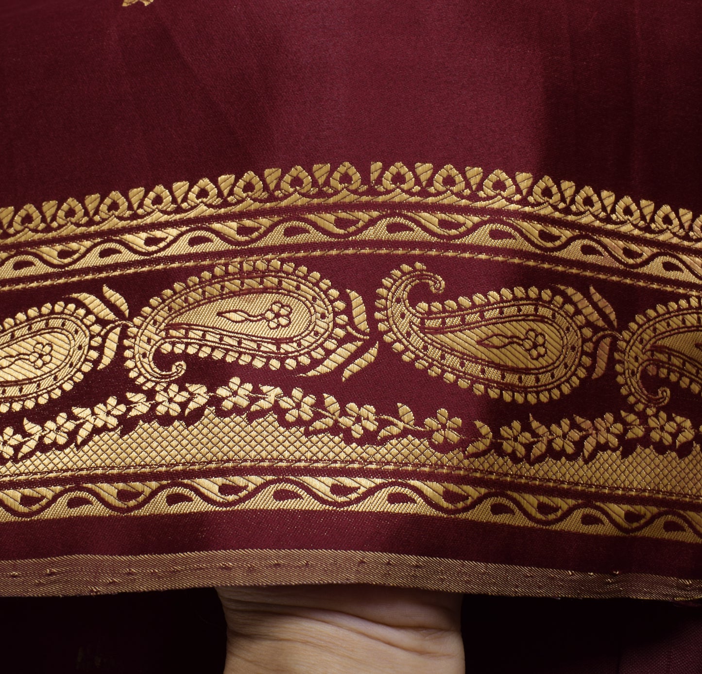 Sushila Vintage Maroon Saree Blend Satin Silk Woven Paisley Soft 5YD Sari Fabric