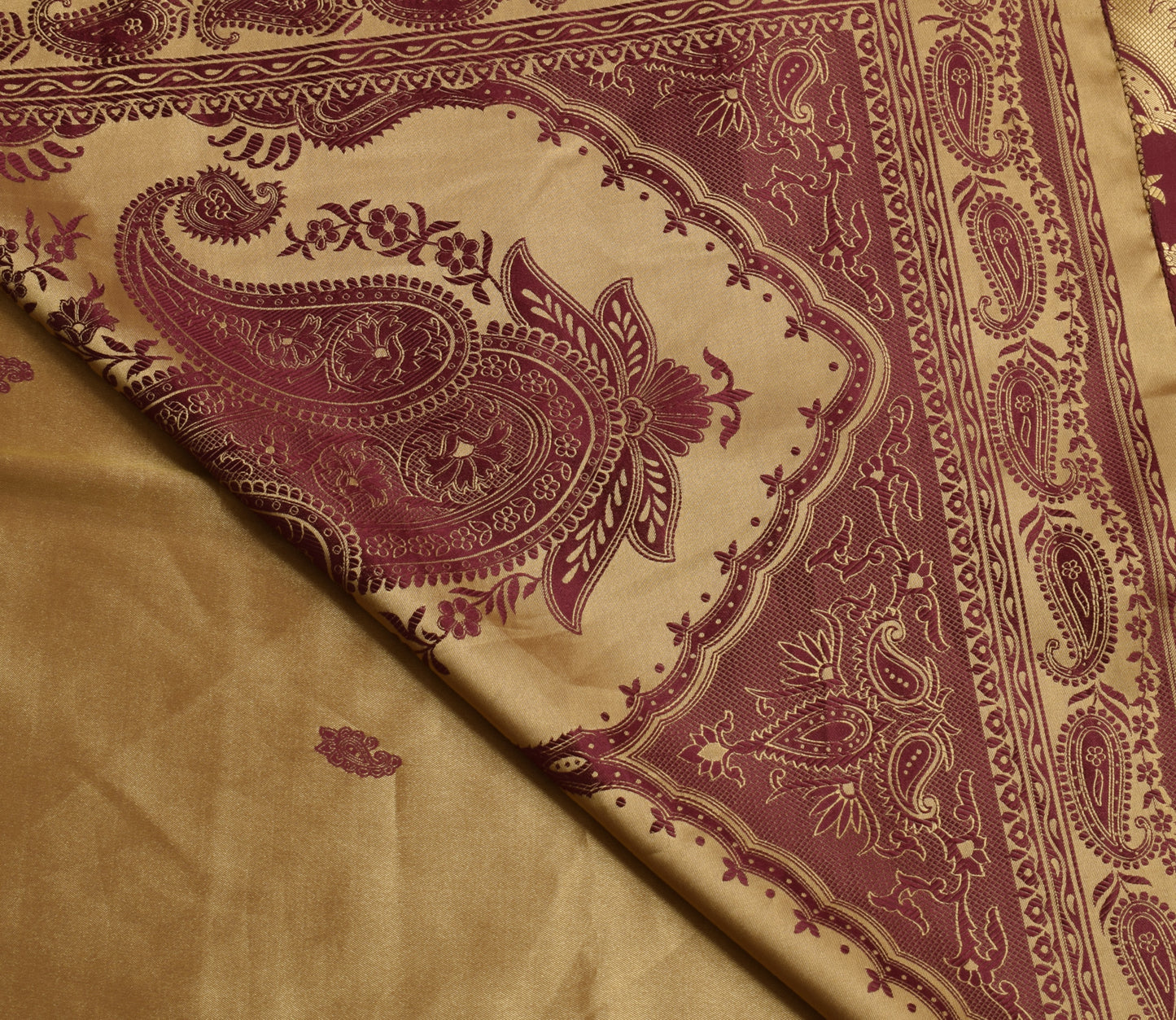 Sushila Vintage Maroon Saree Blend Satin Silk Woven Paisley Soft 5YD Sari Fabric