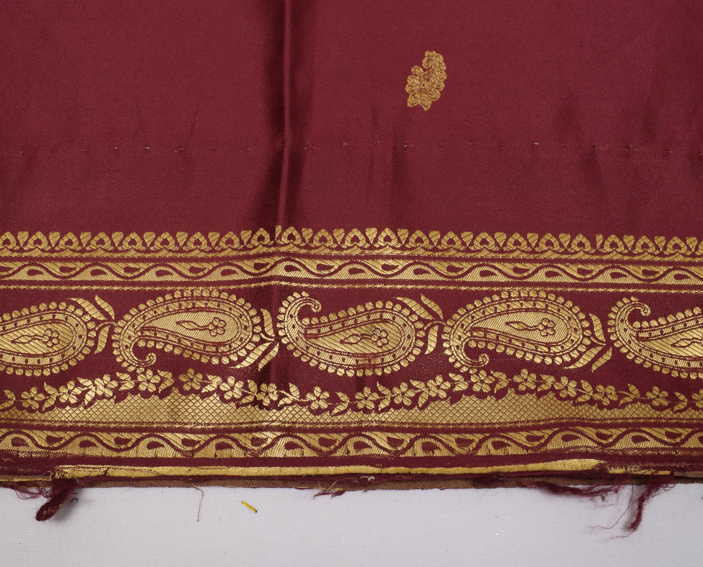 Sushila Vintage Maroon Saree Blend Satin Silk Woven Paisley Soft 5YD Sari Fabric