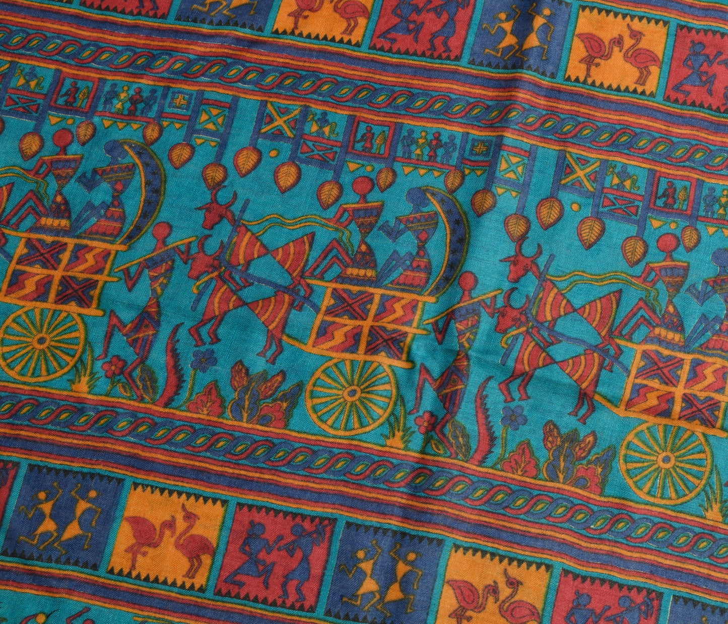 Sushila Vintage Cream Saree 100% Pure Woolen Warli Printed Soft 5YD Sari Fabric