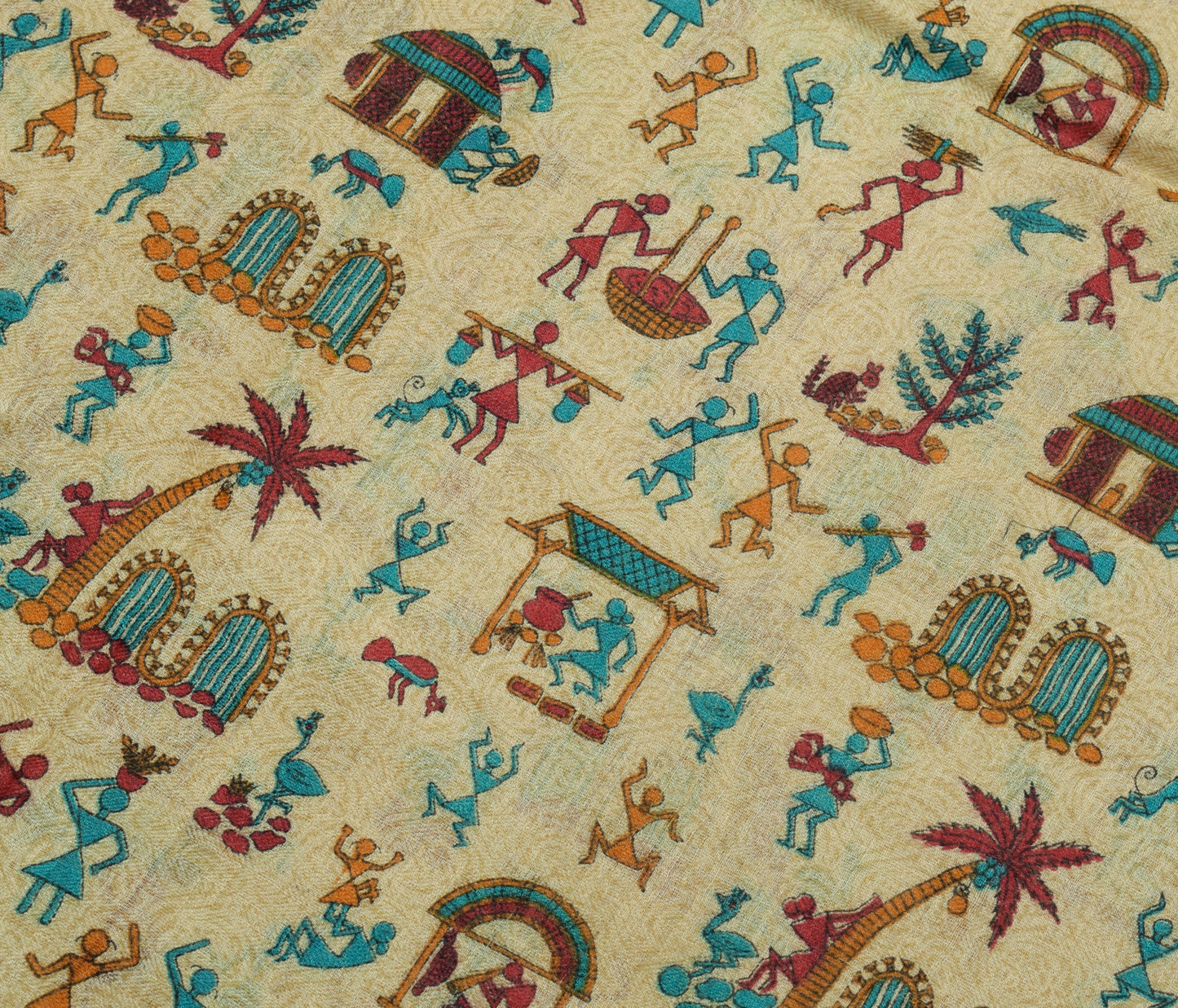 Sushila Vintage Cream Saree 100% Pure Woolen Warli Printed Soft 5YD Sari Fabric