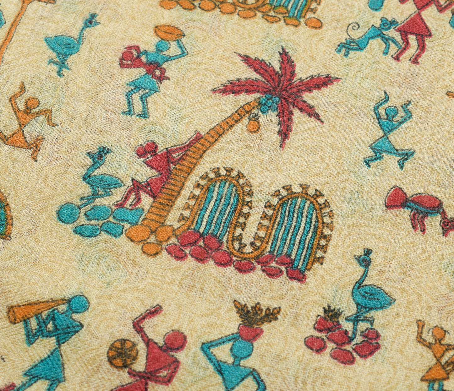 Sushila Vintage Cream Saree 100% Pure Woolen Warli Printed Soft 5YD Sari Fabric