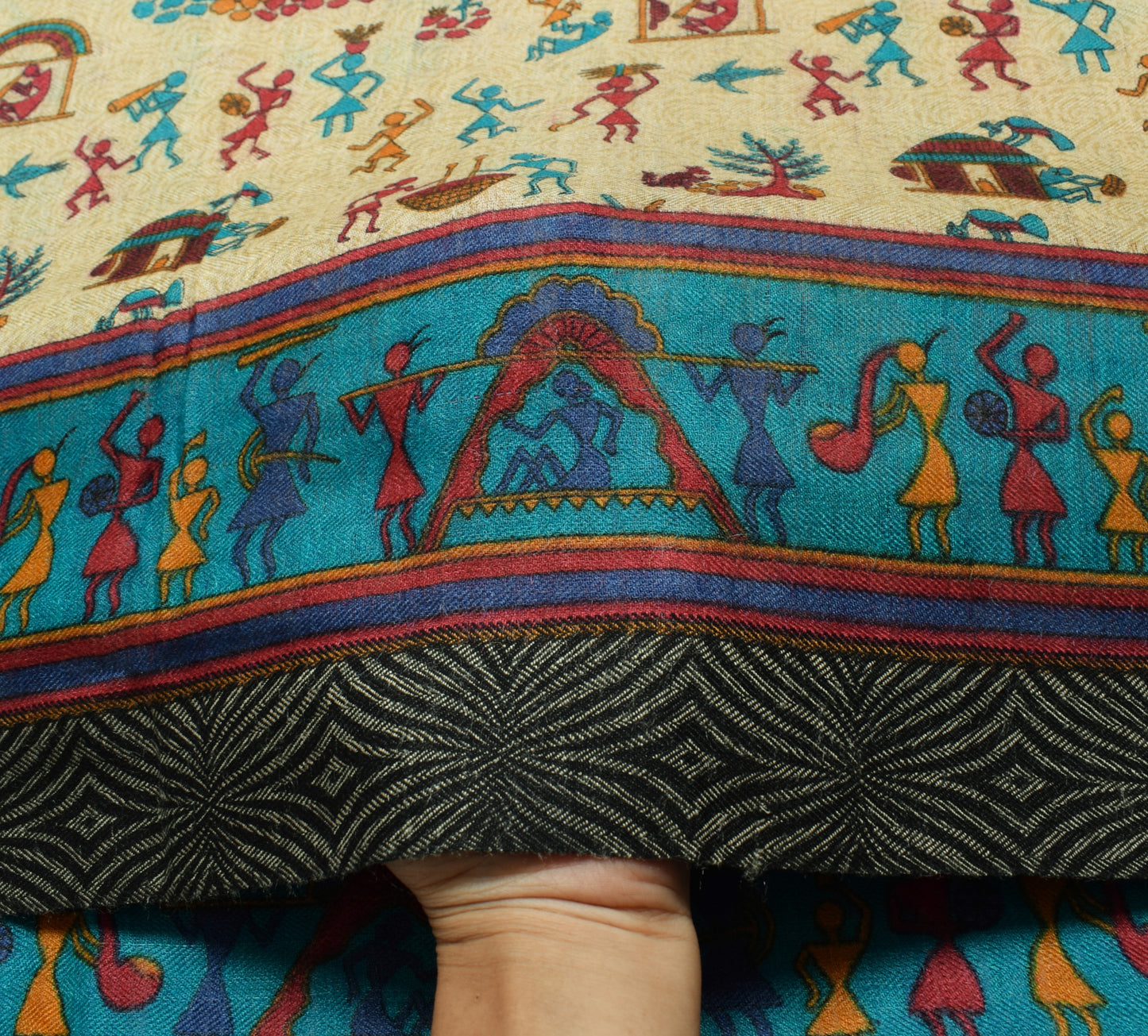 Sushila Vintage Cream Saree 100% Pure Woolen Warli Printed Soft 5YD Sari Fabric