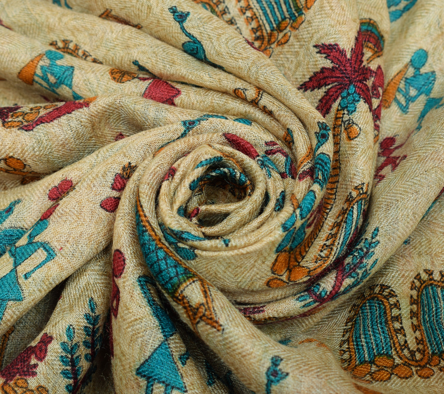 Sushila Vintage Cream Saree 100% Pure Woolen Warli Printed Soft 5YD Sari Fabric