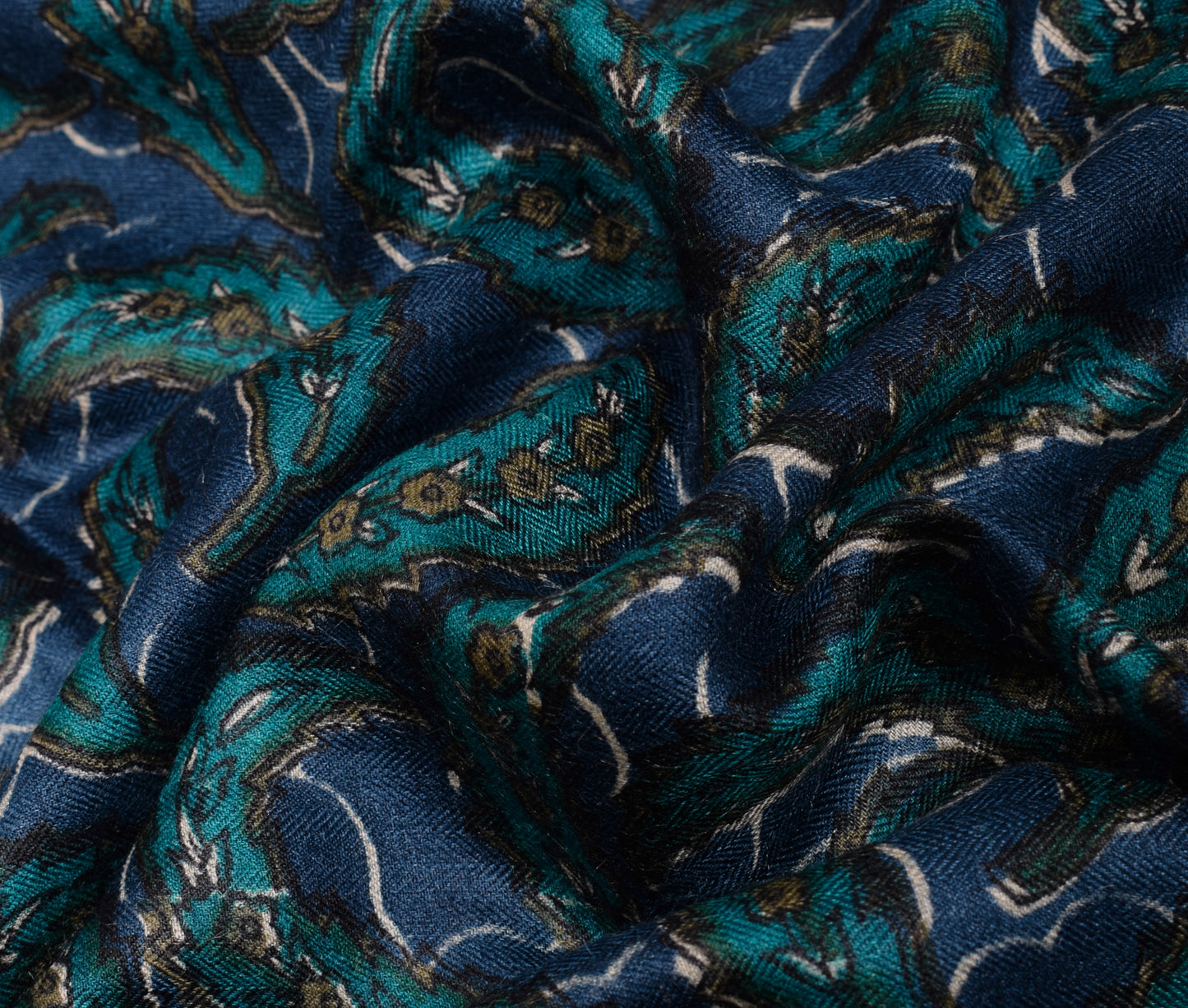 Sushila Vintage Blue Saree 100% Pure Woolen Floral Printed & Woven Sari Fabric