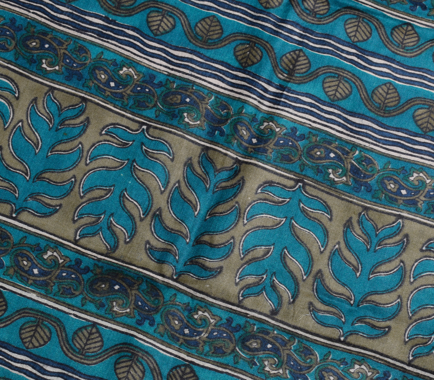 Sushila Vintage Blue Saree 100% Pure Woolen Floral Printed & Woven Sari Fabric