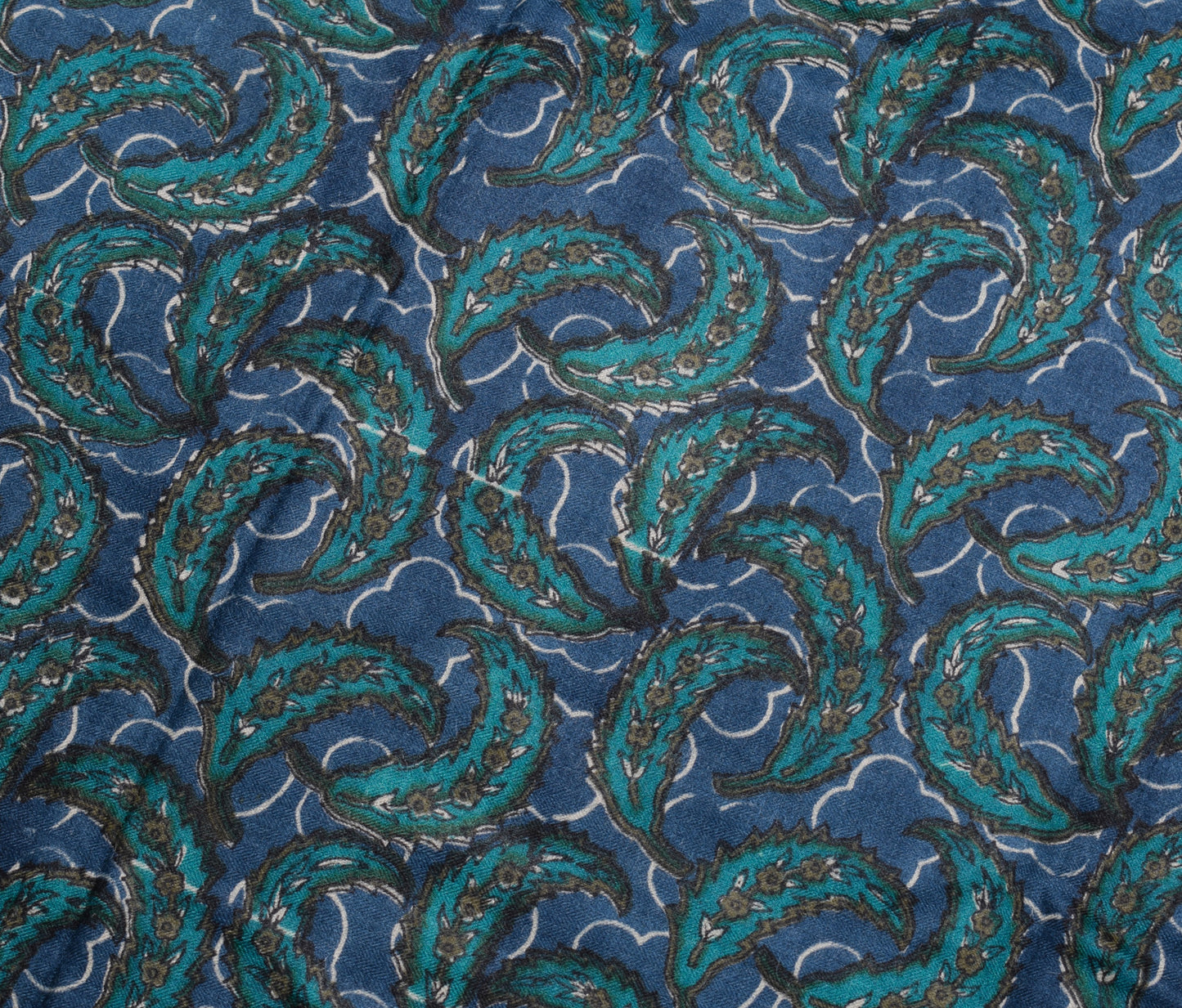 Sushila Vintage Blue Saree 100% Pure Woolen Floral Printed & Woven Sari Fabric