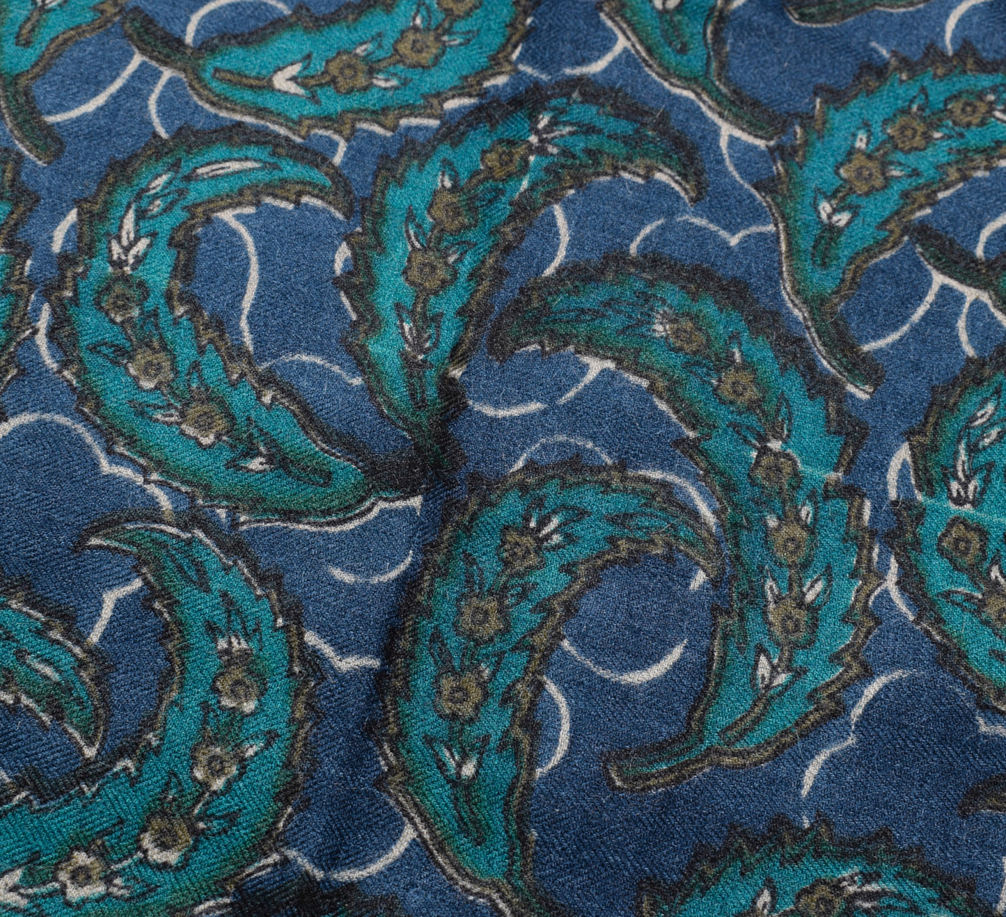 Sushila Vintage Blue Saree 100% Pure Woolen Floral Printed & Woven Sari Fabric