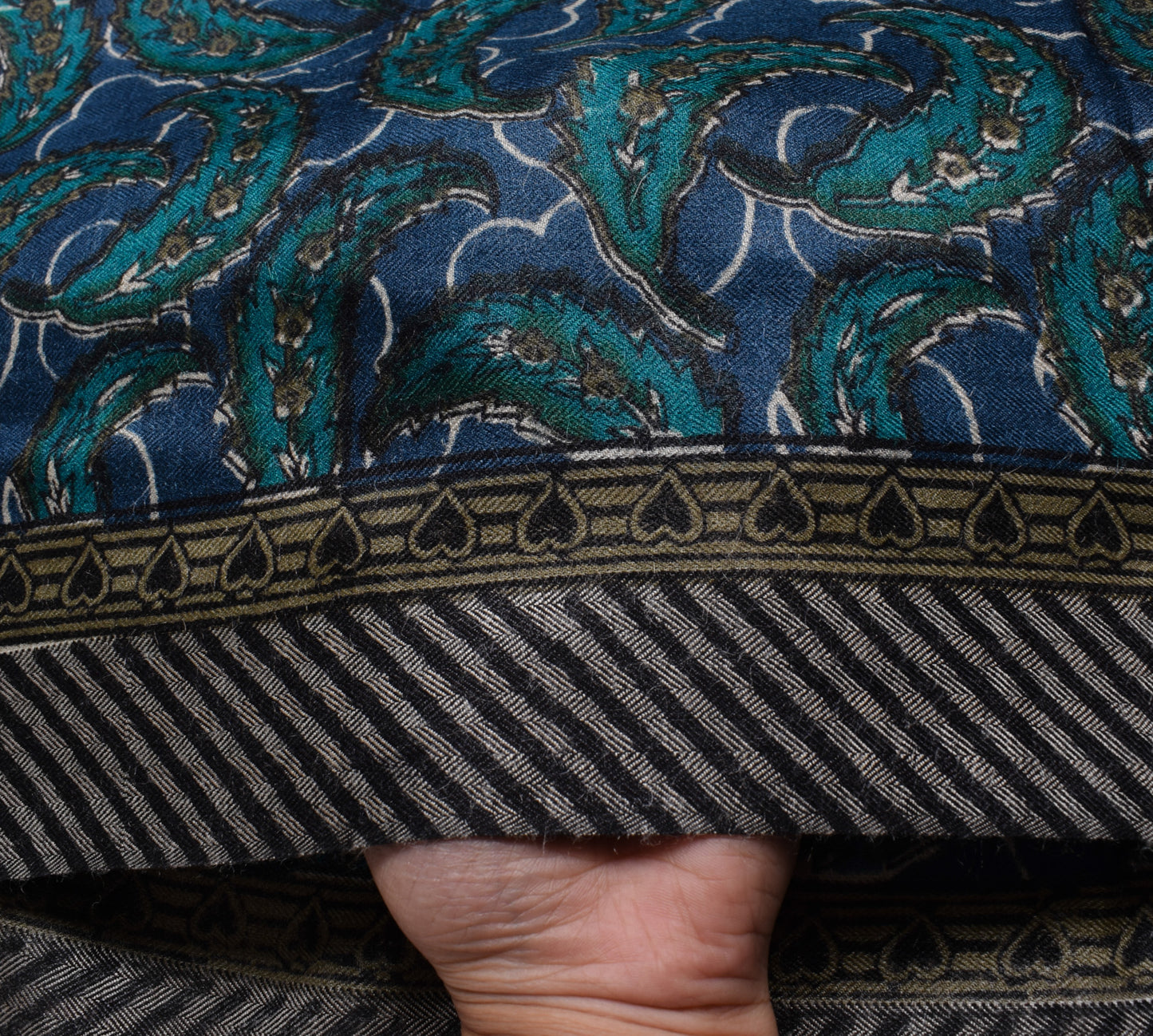 Sushila Vintage Blue Saree 100% Pure Woolen Floral Printed & Woven Sari Fabric