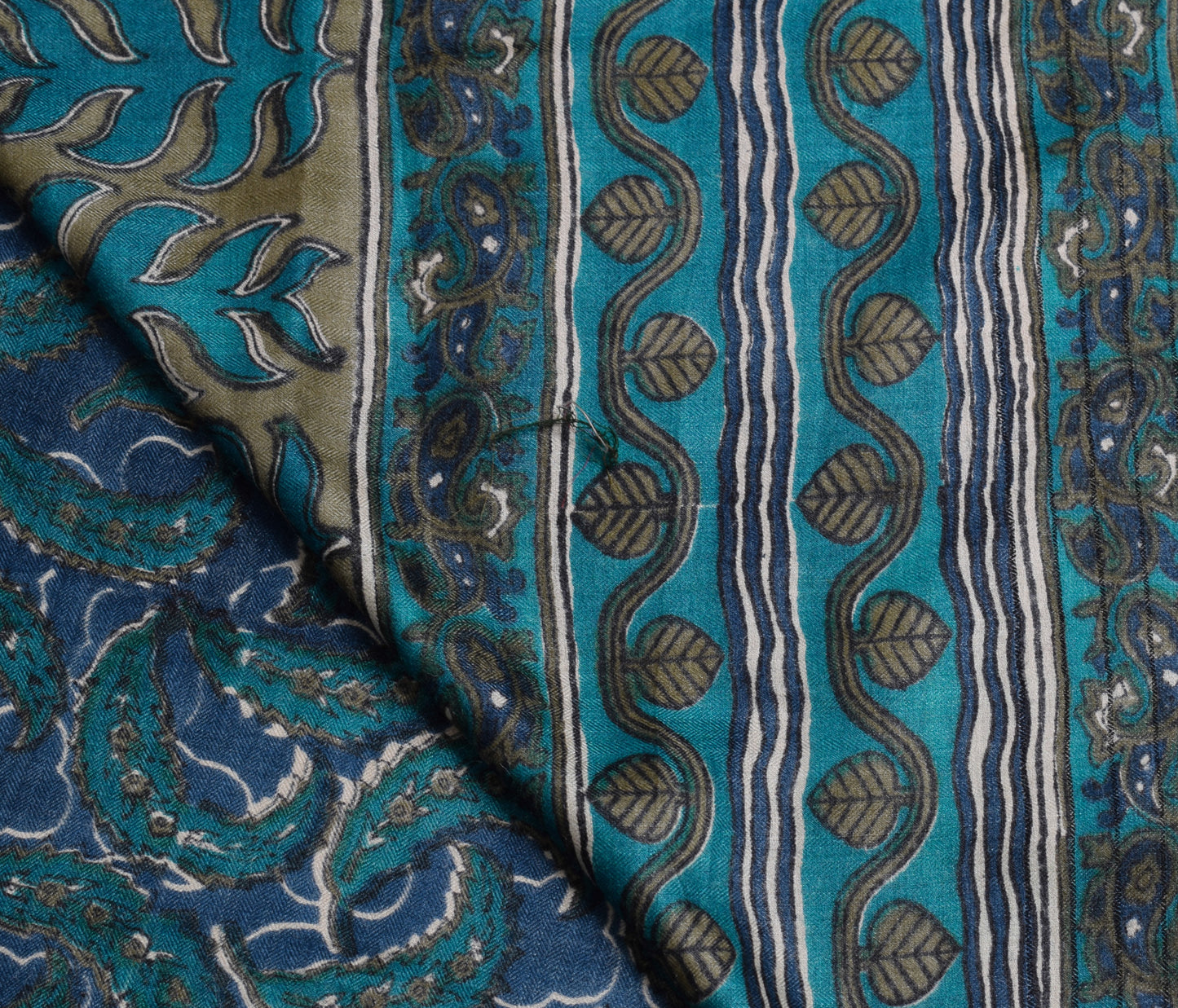 Sushila Vintage Blue Saree 100% Pure Woolen Floral Printed & Woven Sari Fabric
