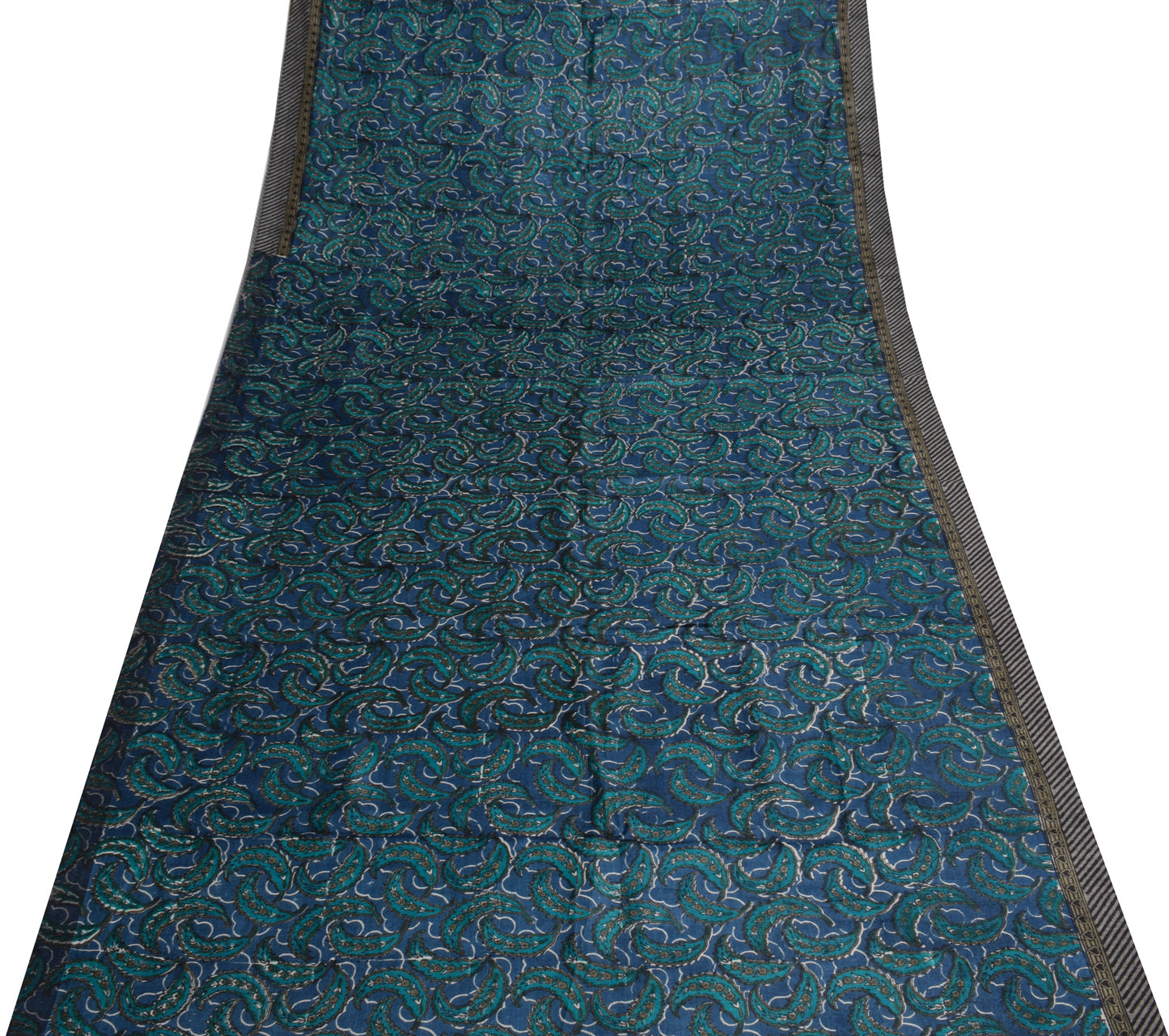 Sushila Vintage Blue Saree 100% Pure Woolen Floral Printed & Woven Sari Fabric