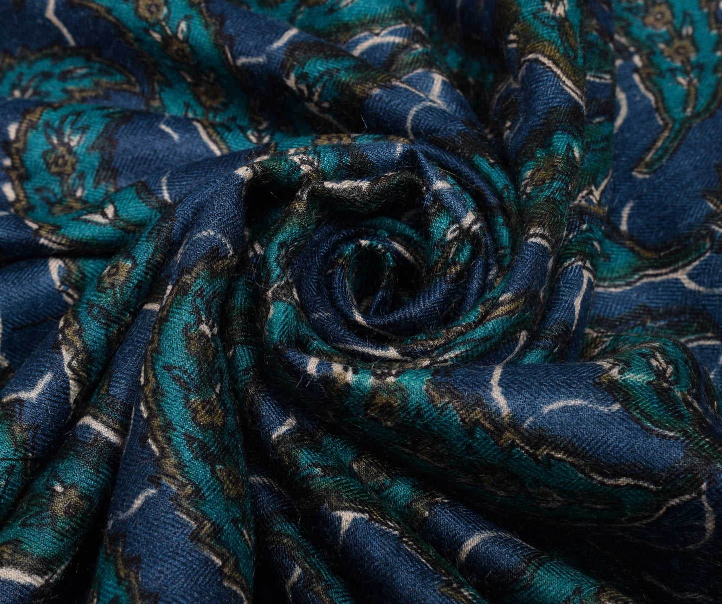 Sushila Vintage Blue Saree 100% Pure Woolen Floral Printed & Woven Sari Fabric