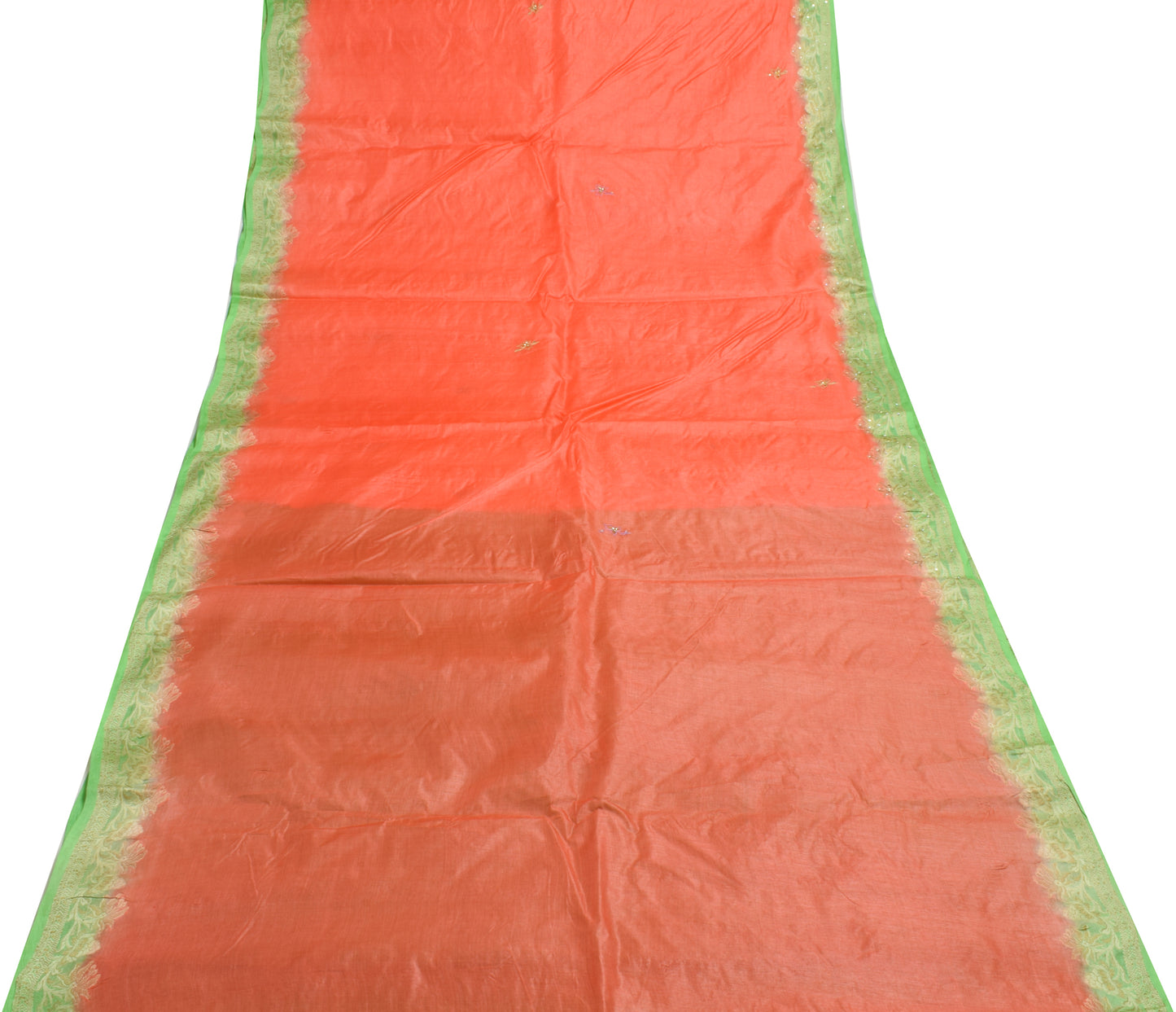 Sushila Vintage Peach Saree 100% Pure Silk Hand Beaded Sari With Blouse Fabric