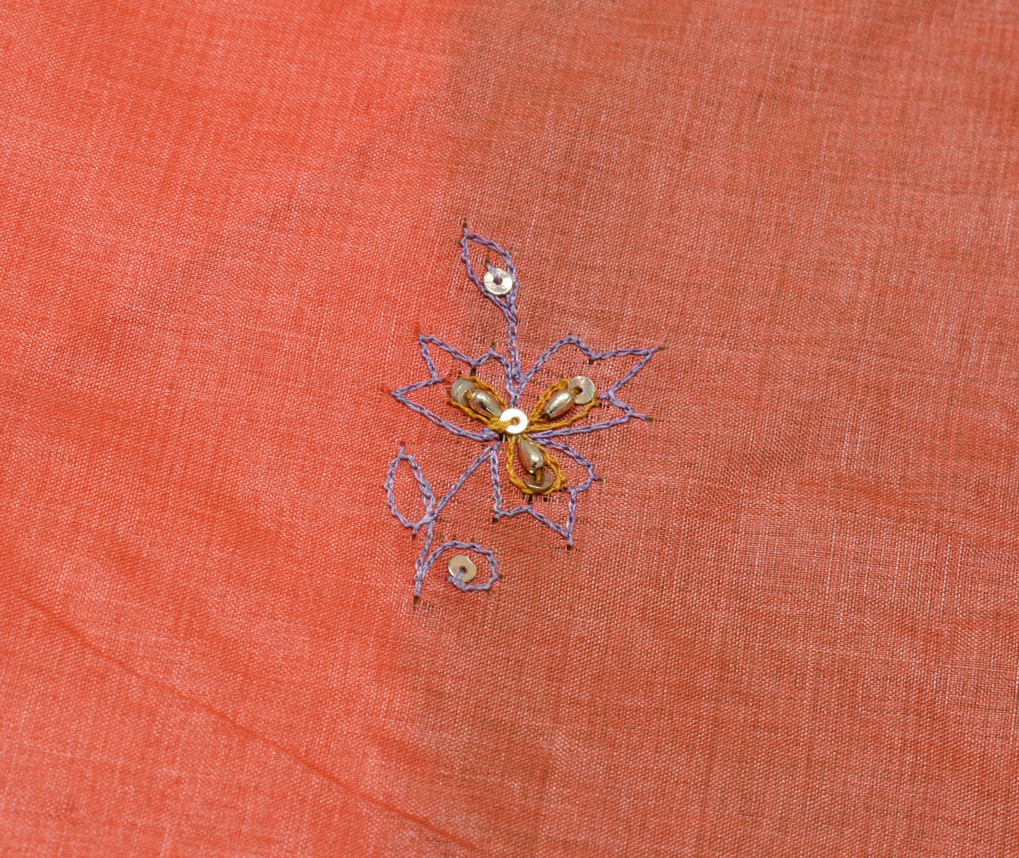 Sushila Vintage Peach Saree 100% Pure Silk Hand Beaded Sari With Blouse Fabric