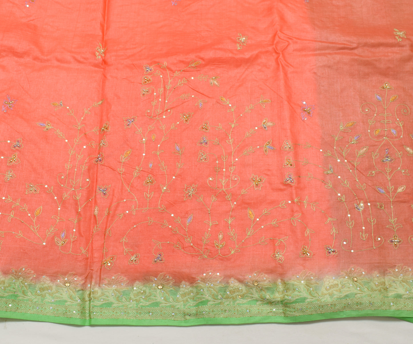 Sushila Vintage Peach Saree 100% Pure Silk Hand Beaded Sari With Blouse Fabric