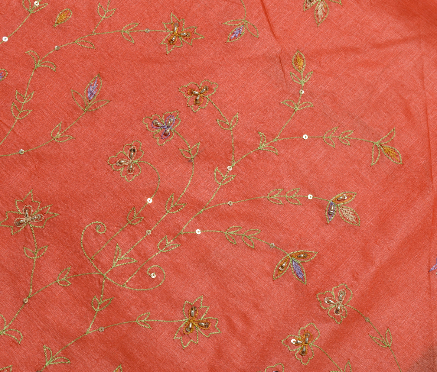 Sushila Vintage Peach Saree 100% Pure Silk Hand Beaded Sari With Blouse Fabric