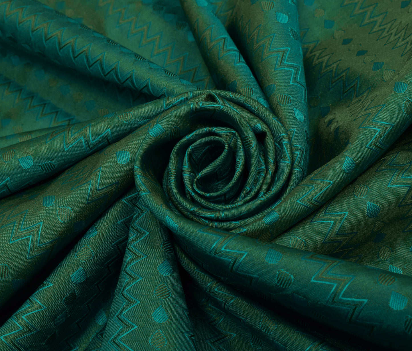 Sushila Vintage Teal Green Saree Art Silk All Over Woven Zig-Zag Sari Fabric