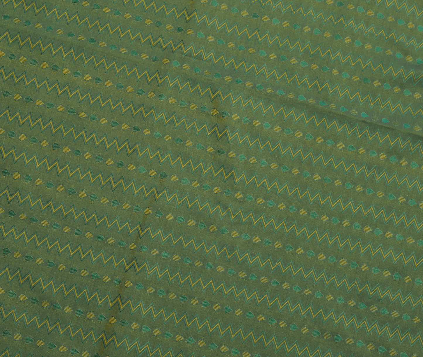 Sushila Vintage Teal Green Saree Art Silk All Over Woven Zig-Zag Sari Fabric