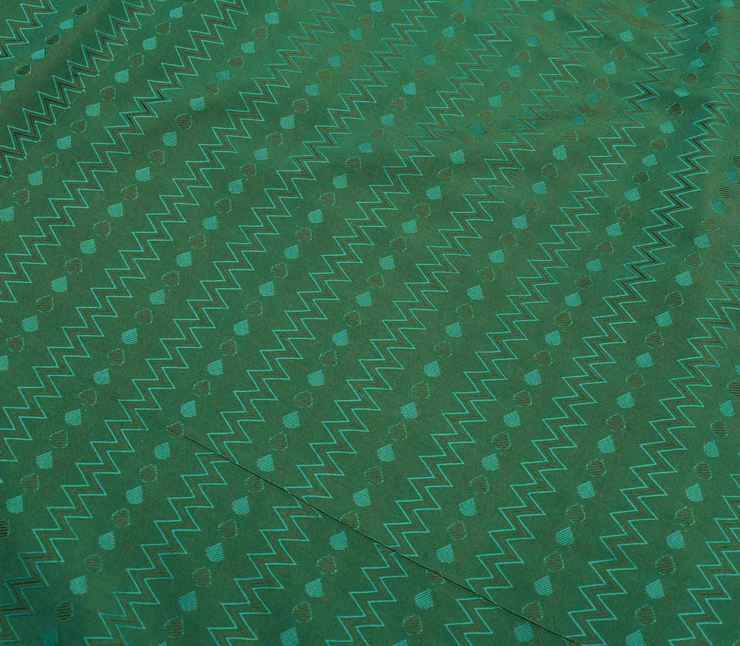 Sushila Vintage Teal Green Saree Art Silk All Over Woven Zig-Zag Sari Fabric