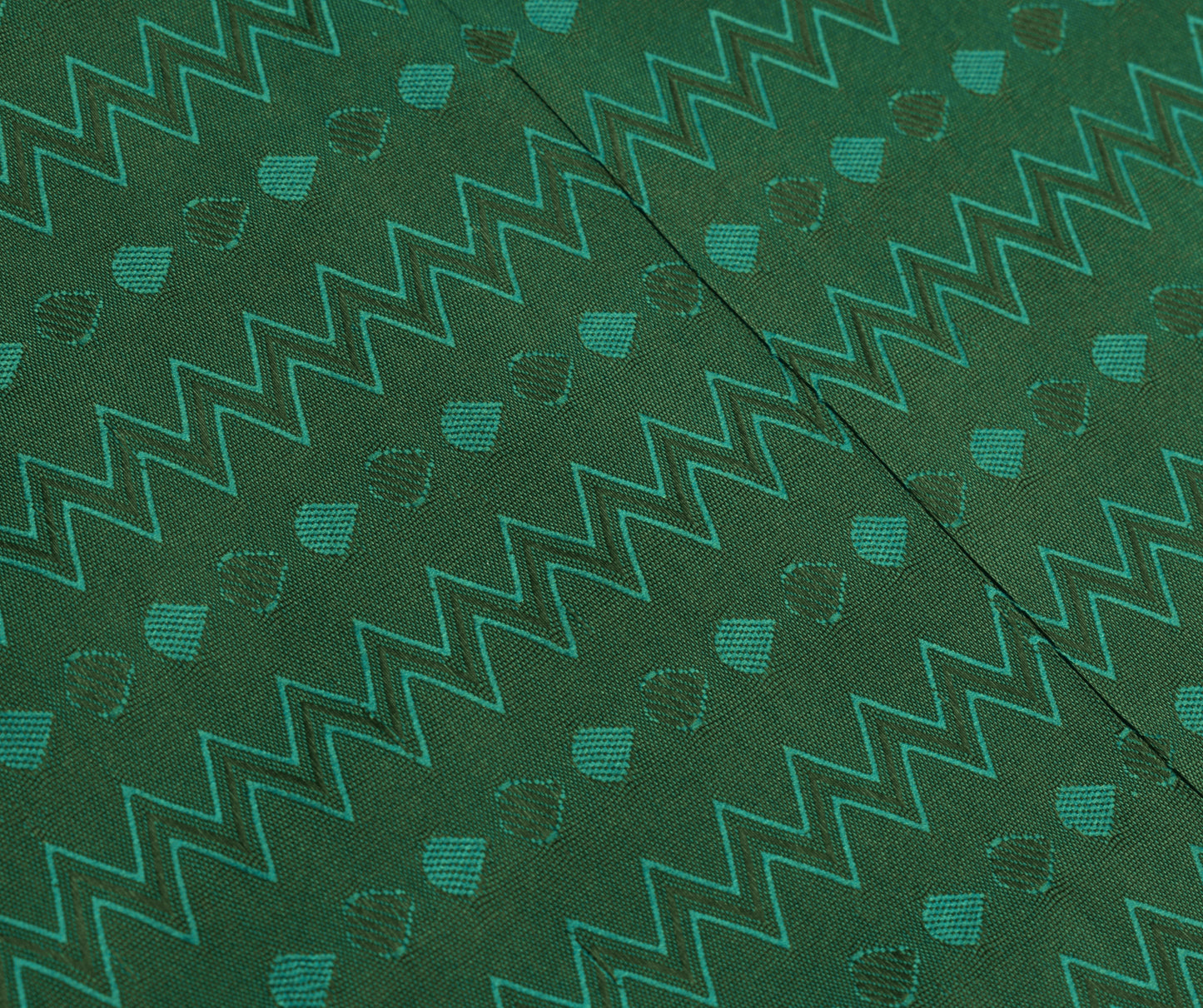 Sushila Vintage Teal Green Saree Art Silk All Over Woven Zig-Zag Sari Fabric