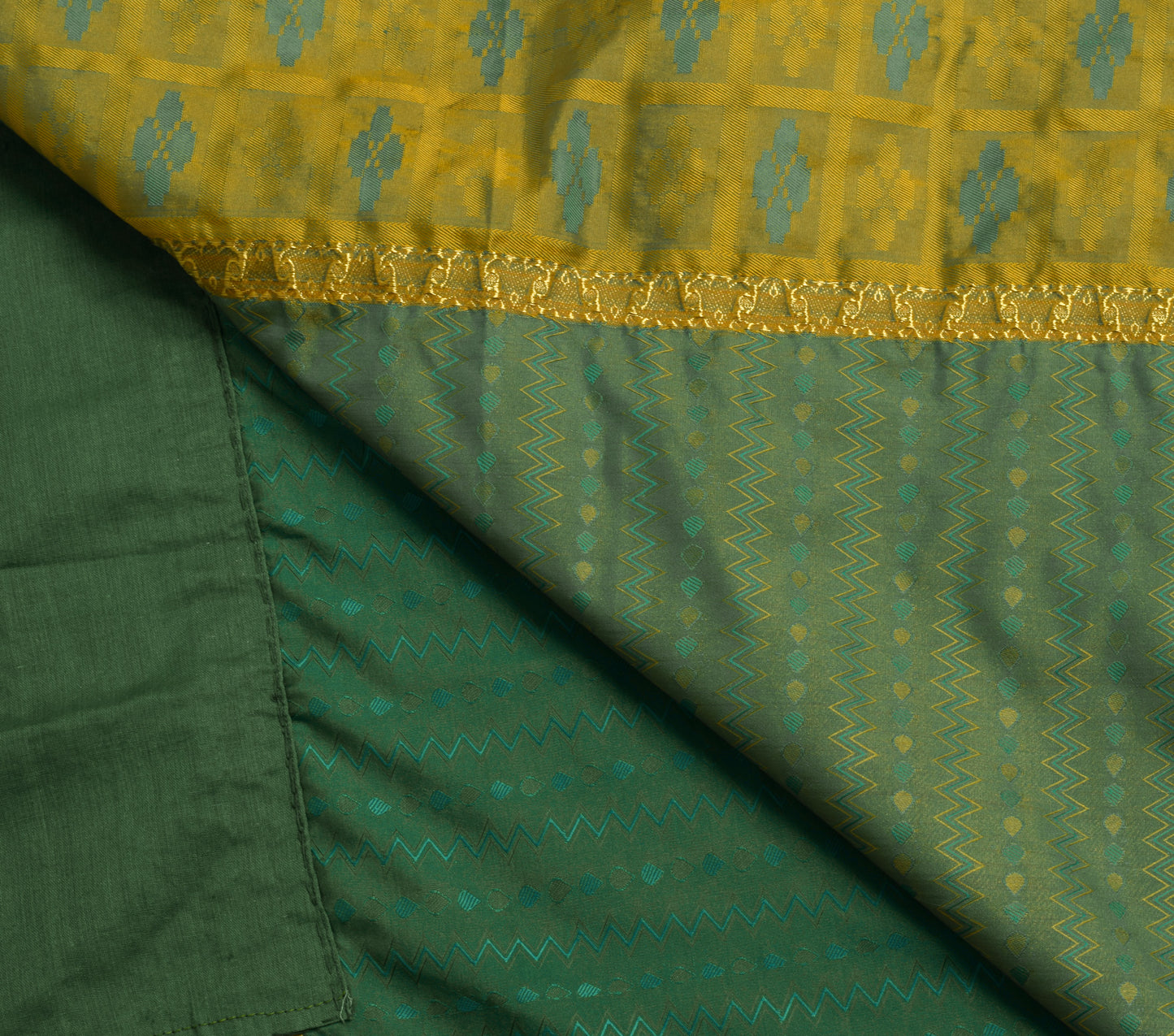 Sushila Vintage Teal Green Saree Art Silk All Over Woven Zig-Zag Sari Fabric