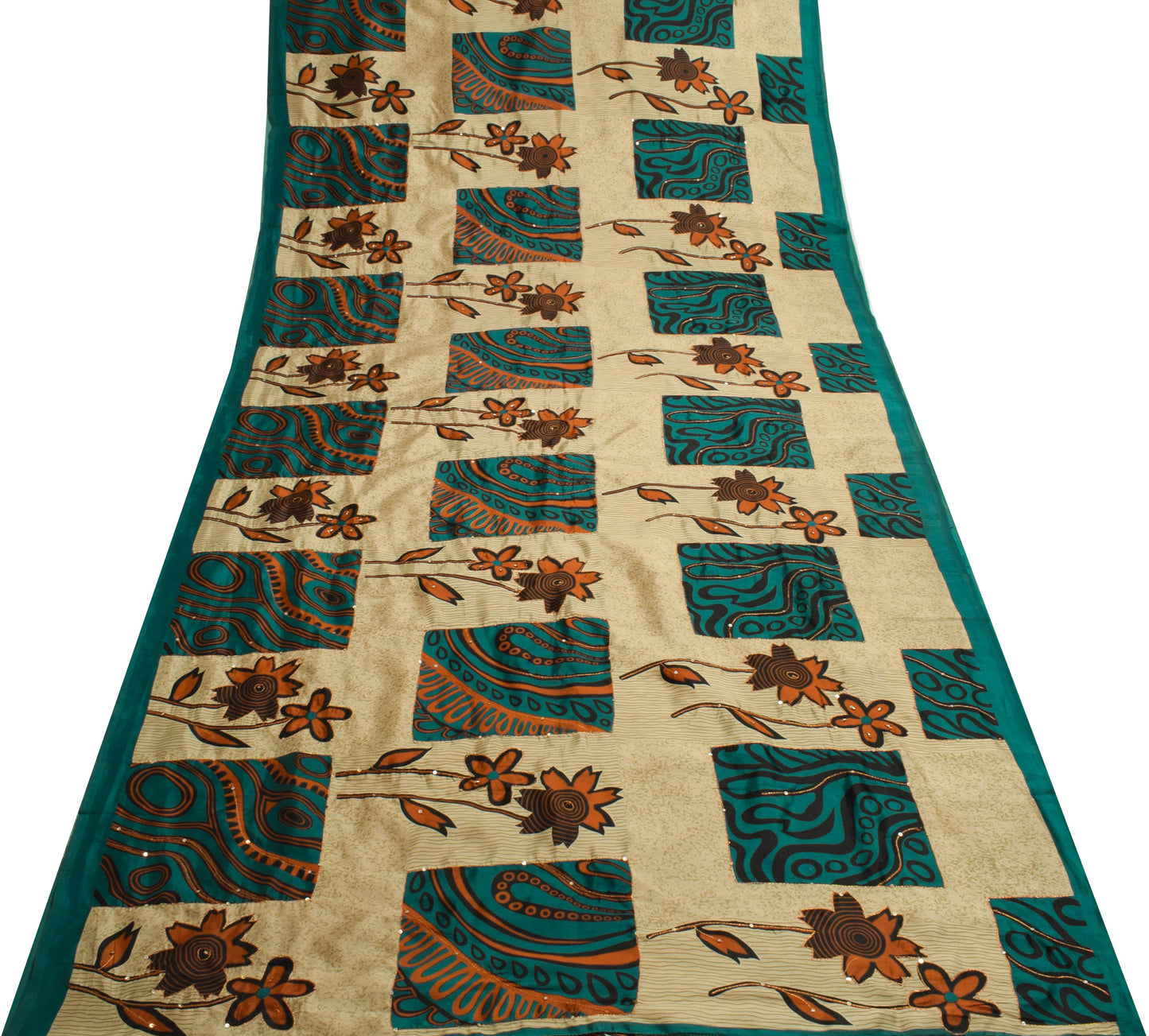Sushila Vintage Light Brown Saree Art Silk Aari Work Floral Sari Fabric