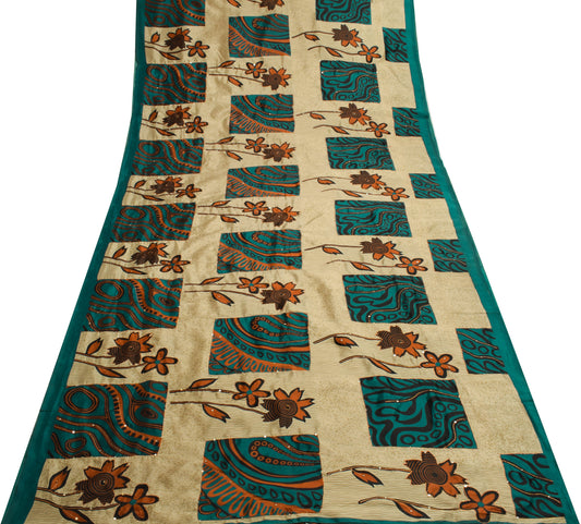 Sushila Vintage Light Brown Saree Art Silk Aari Work Floral Sari Fabric