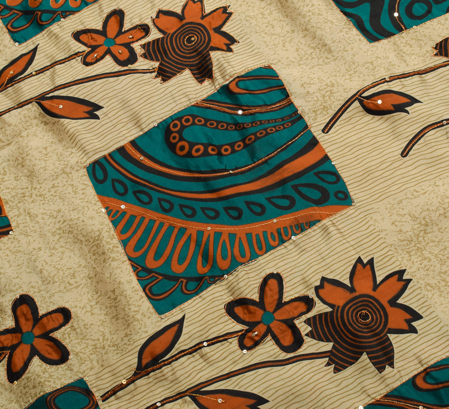 Sushila Vintage Light Brown Saree Art Silk Aari Work Floral Sari Fabric