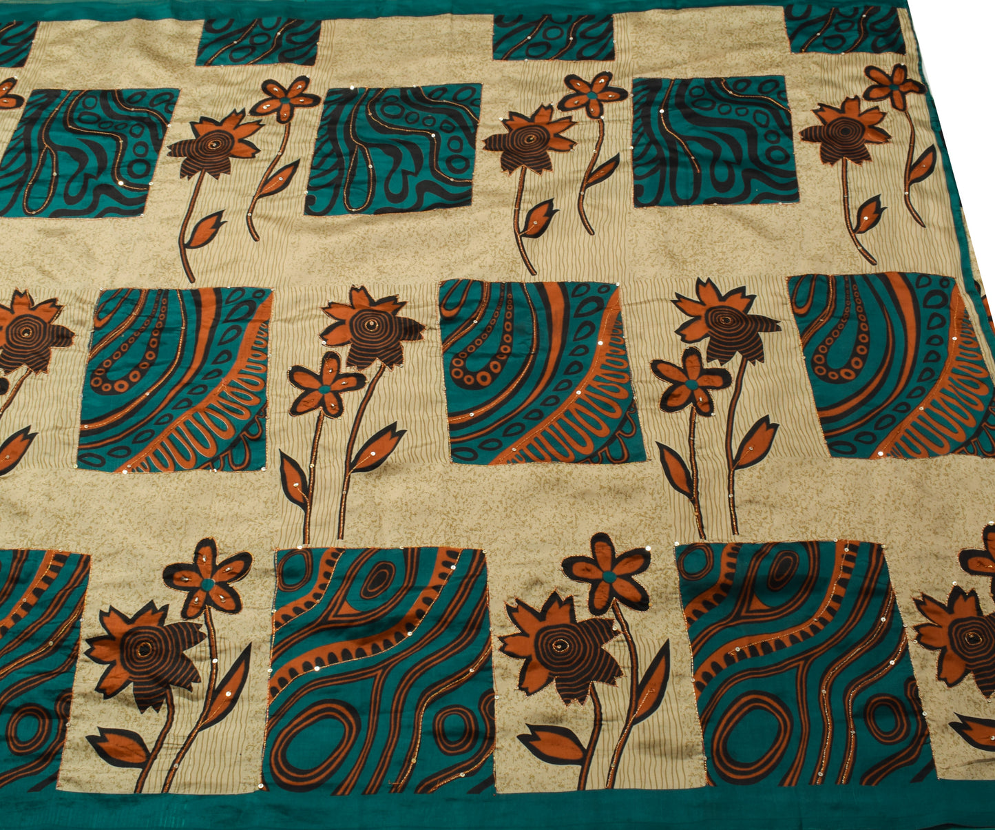 Sushila Vintage Light Brown Saree Art Silk Aari Work Floral Sari Fabric