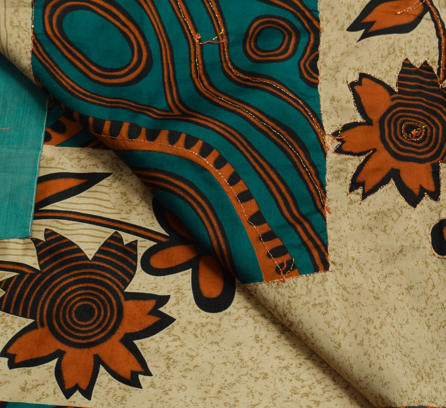 Sushila Vintage Light Brown Saree Art Silk Aari Work Floral Sari Fabric