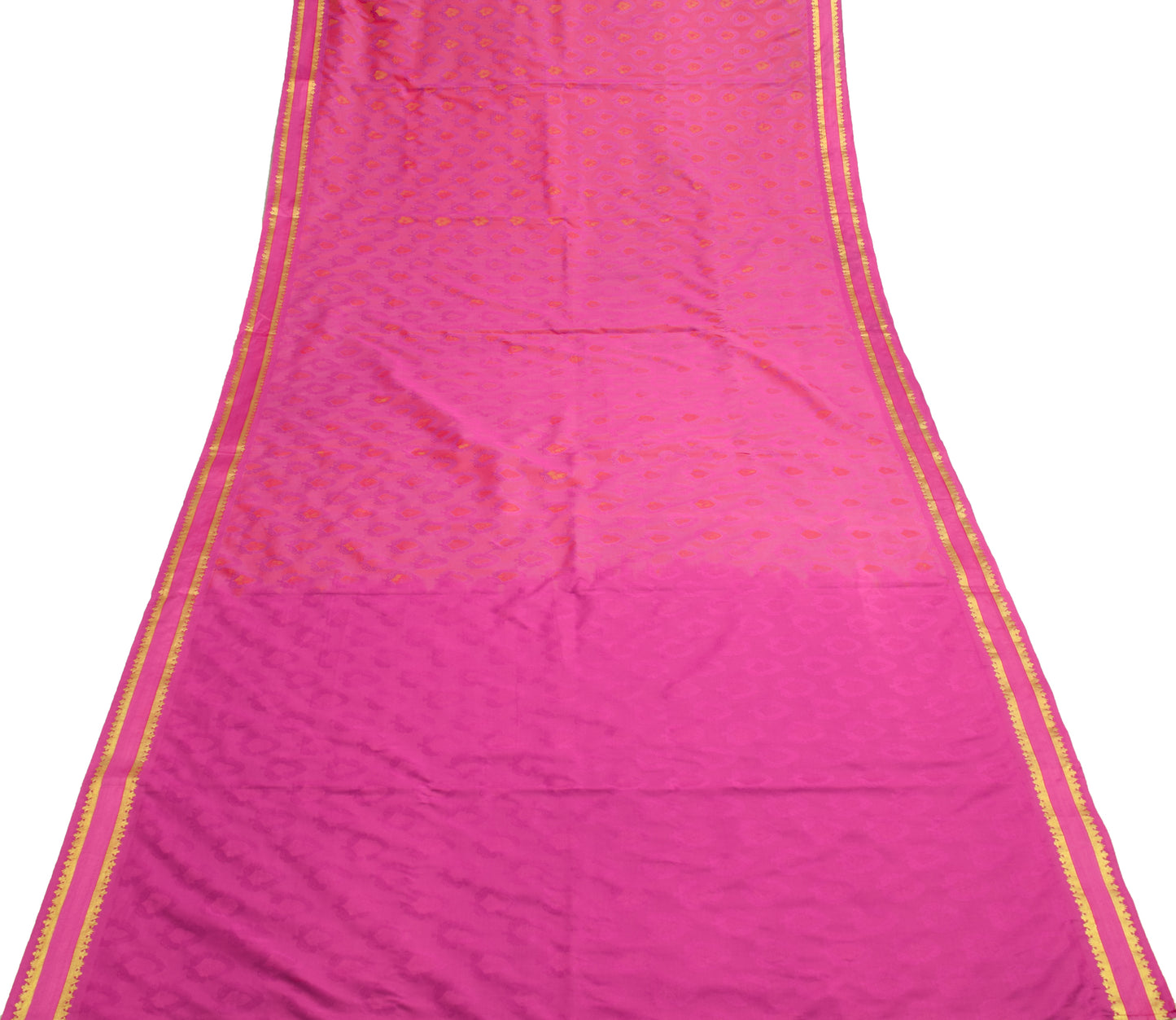 Sushila Vintage Fuchsia Pink Saree Art Silk All Over Woven Floral Sari Fabric