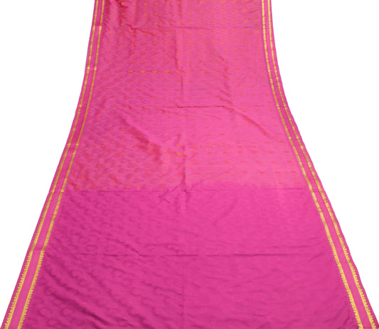 Sushila Vintage Fuchsia Pink Saree Art Silk All Over Woven Floral Sari Fabric