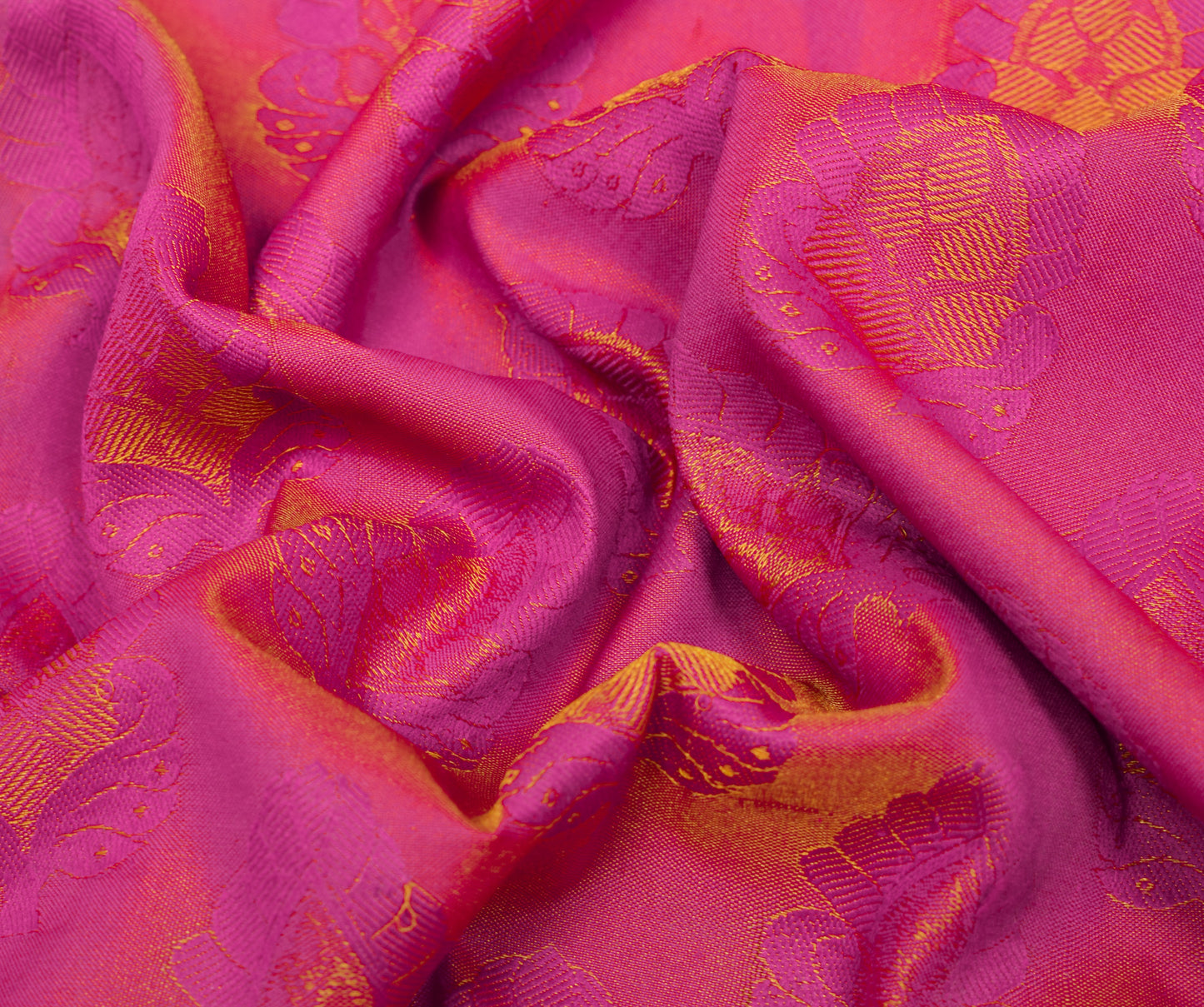 Sushila Vintage Fuchsia Pink Saree Art Silk All Over Woven Floral Sari Fabric