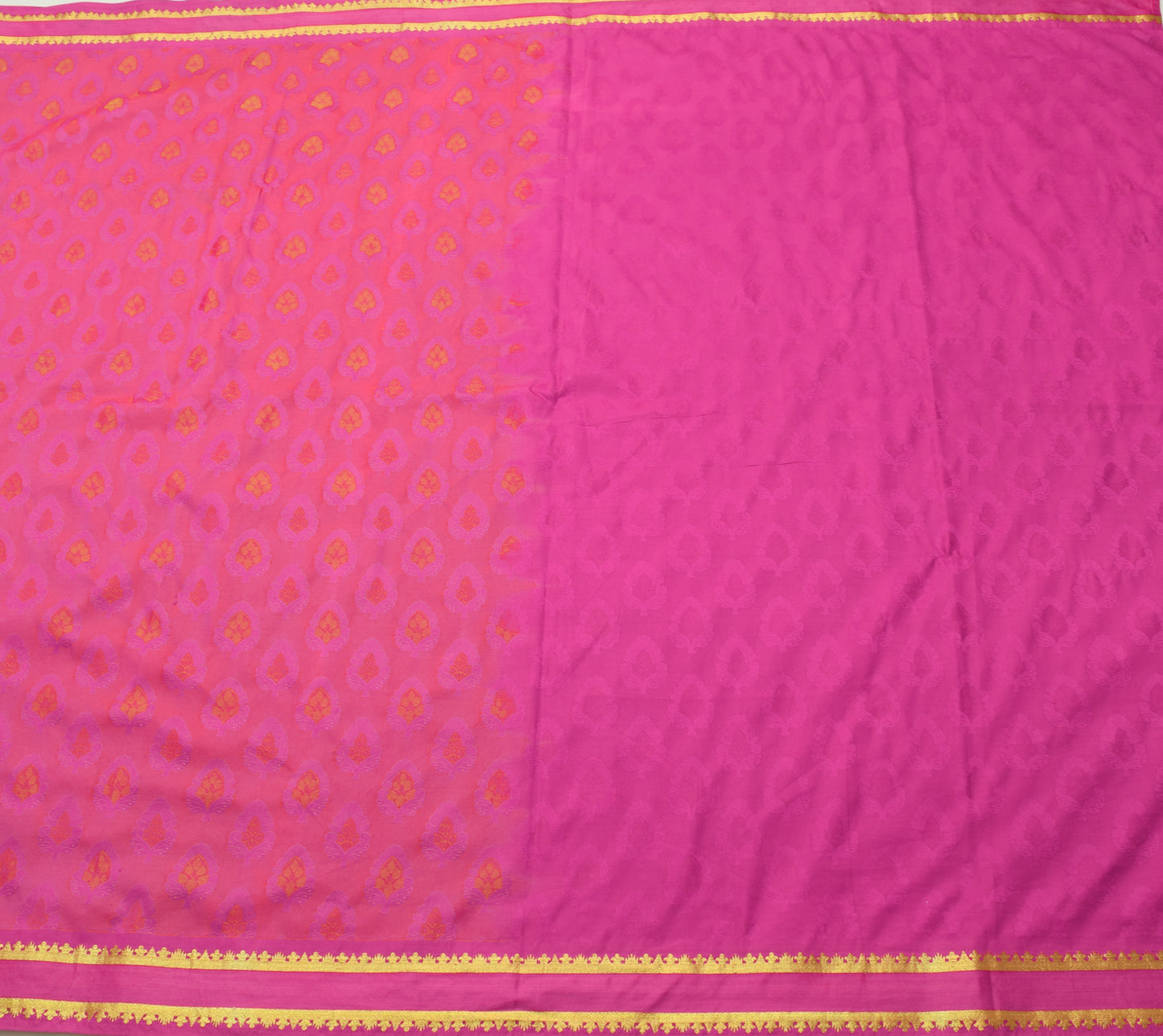 Sushila Vintage Fuchsia Pink Saree Art Silk All Over Woven Floral Sari Fabric