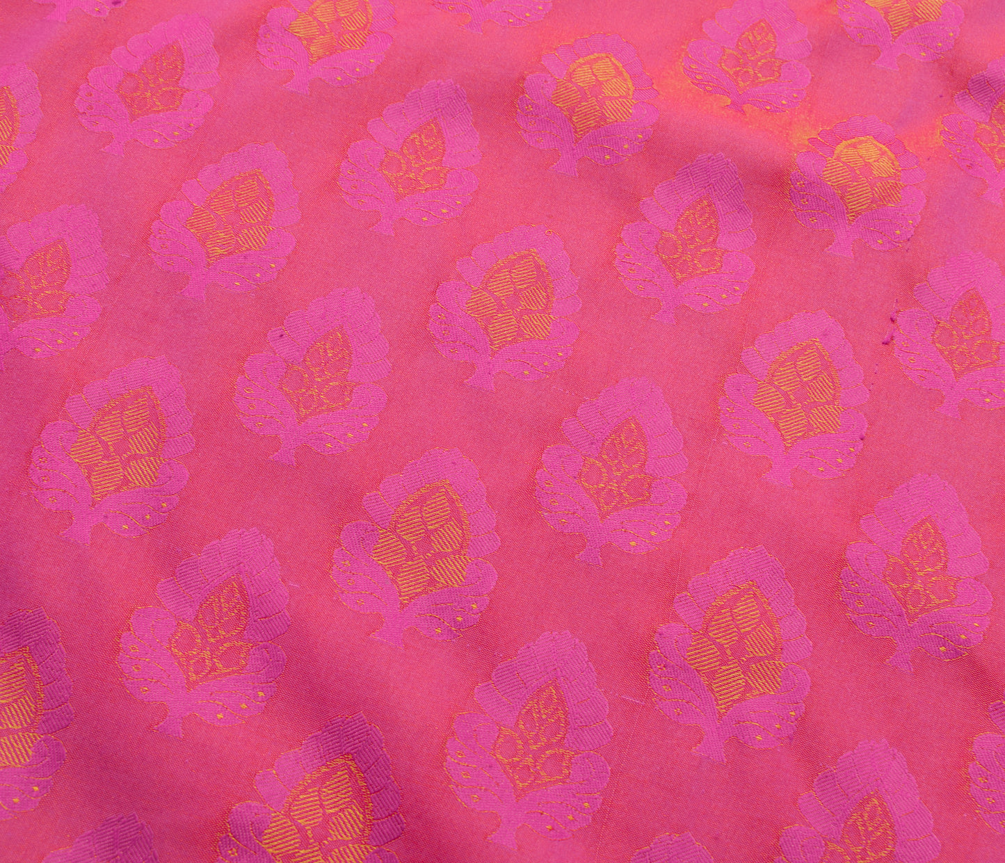 Sushila Vintage Fuchsia Pink Saree Art Silk All Over Woven Floral Sari Fabric