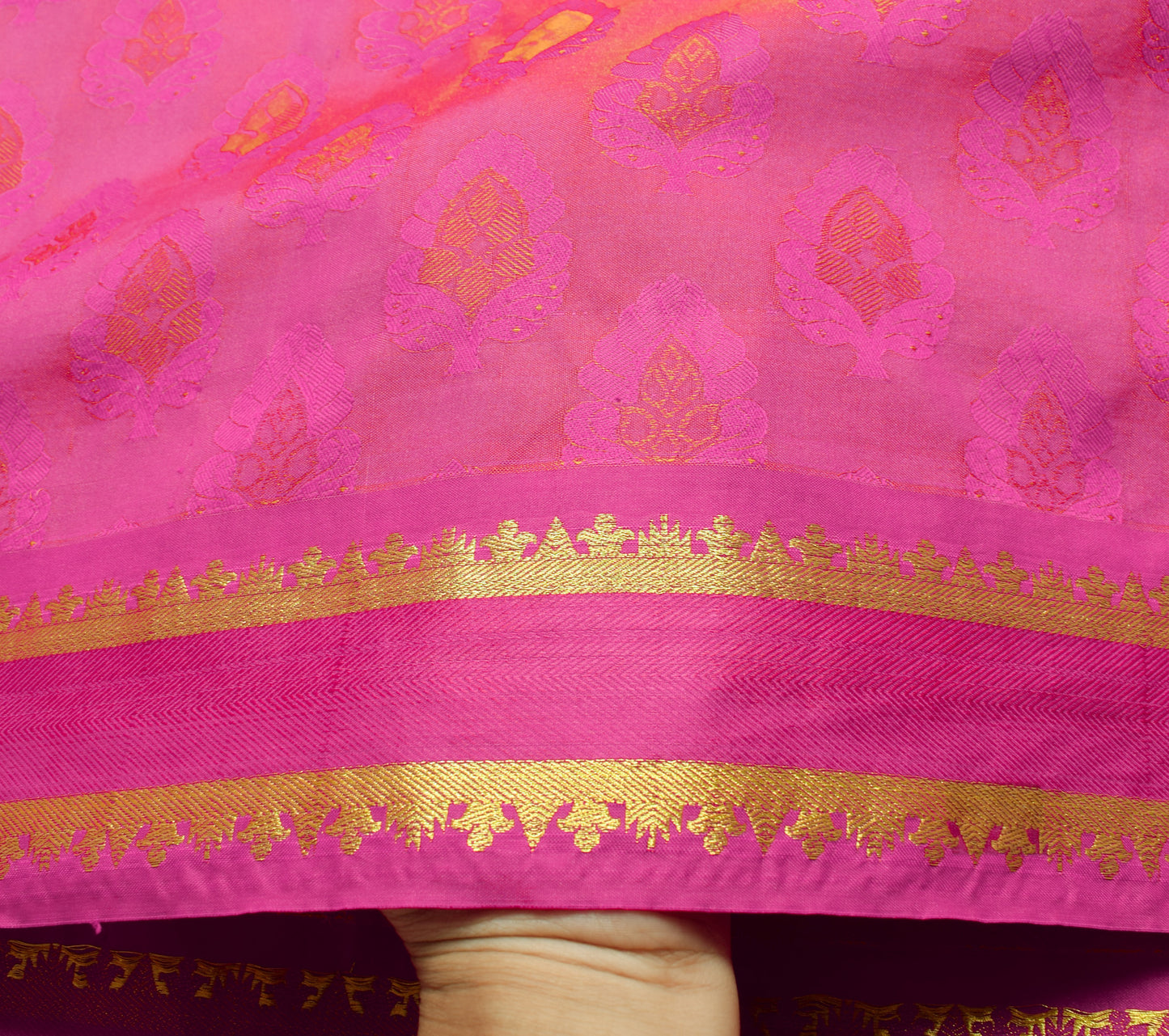 Sushila Vintage Fuchsia Pink Saree Art Silk All Over Woven Floral Sari Fabric