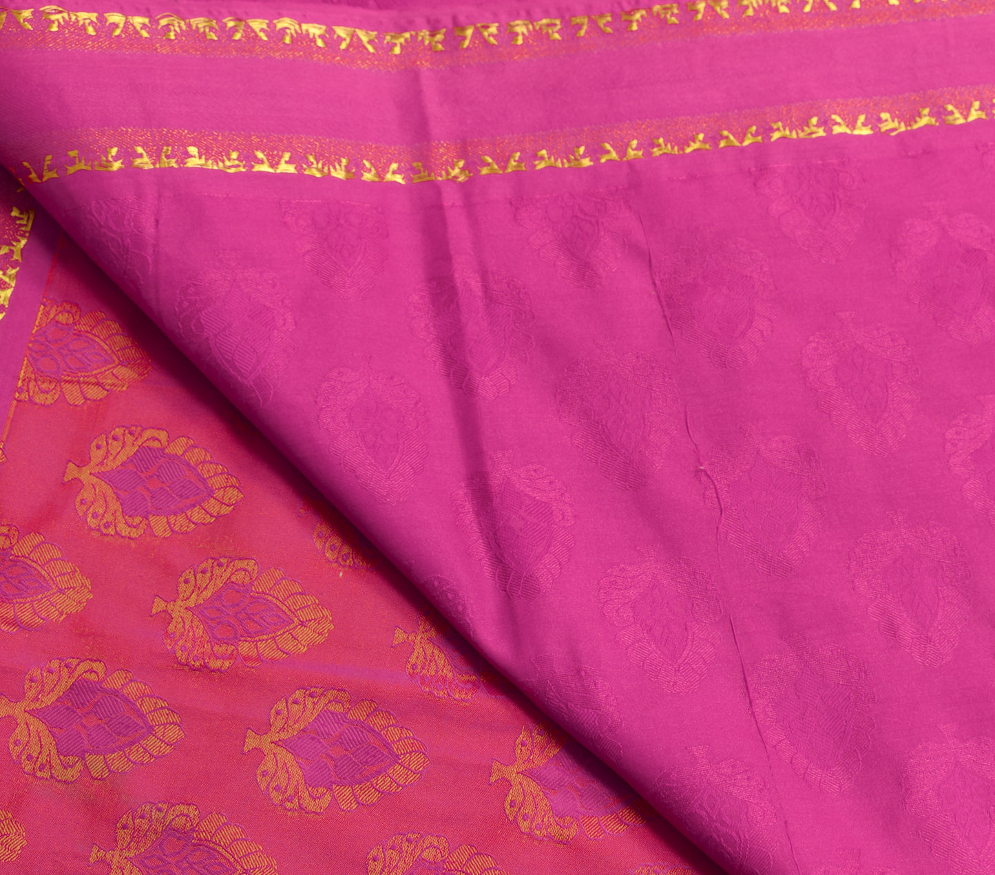 Sushila Vintage Fuchsia Pink Saree Art Silk All Over Woven Floral Sari Fabric