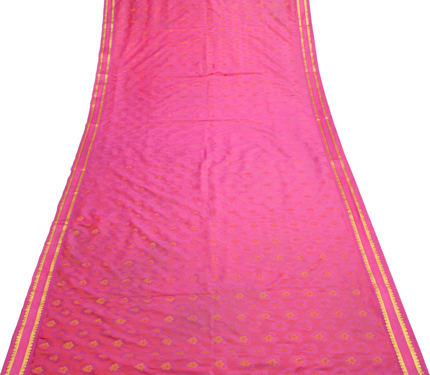 Sushila Vintage Fuchsia Pink Saree Art Silk All Over Woven Floral Sari Fabric