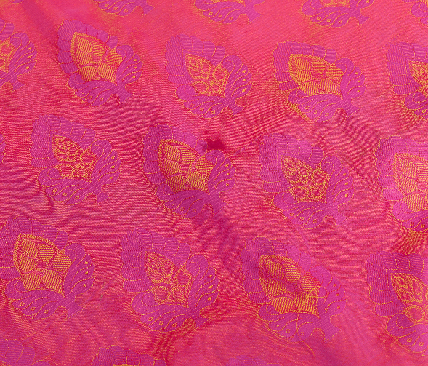 Sushila Vintage Fuchsia Pink Saree Art Silk All Over Woven Floral Sari Fabric