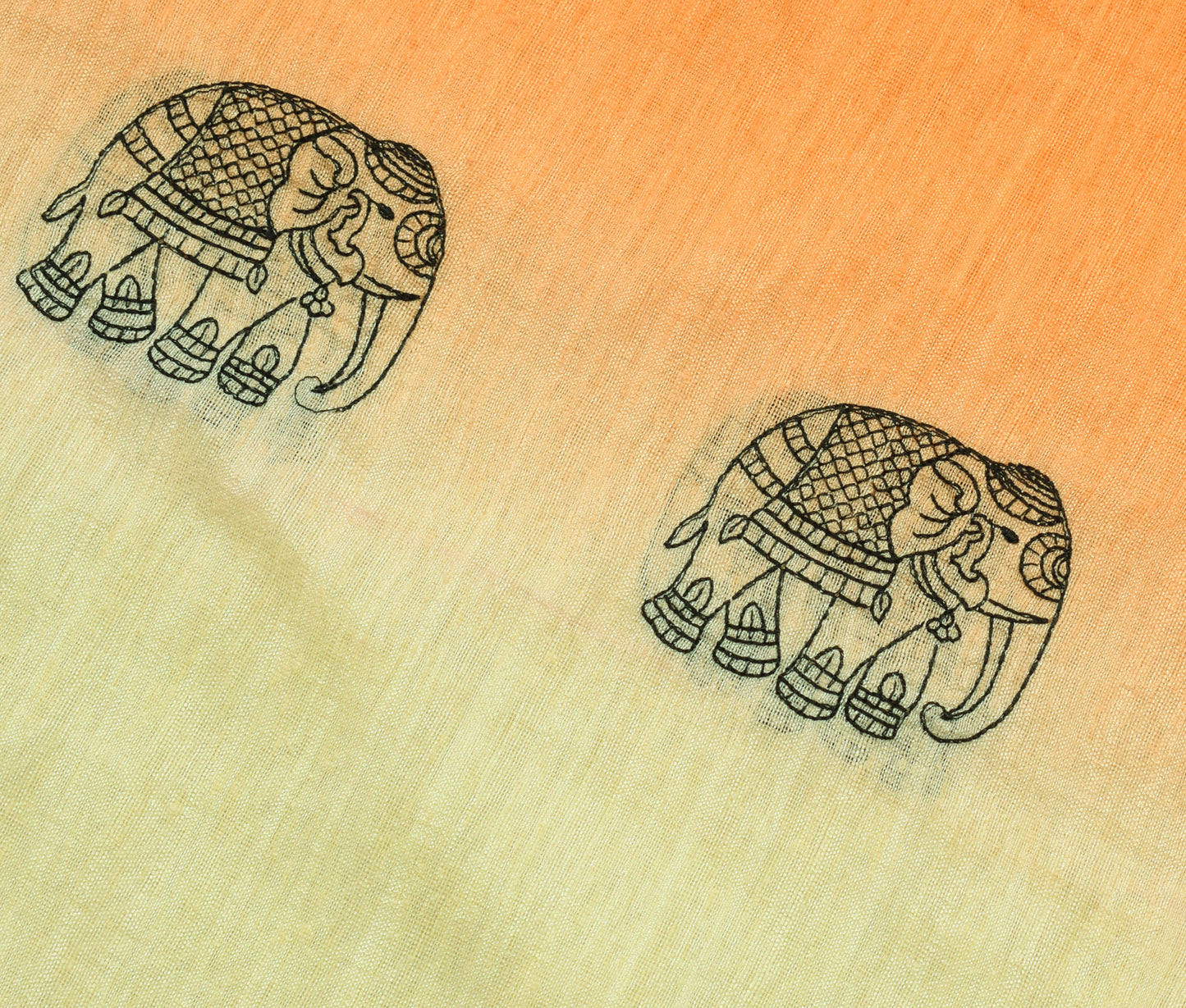 Sushila Vintage Cream & Orange Saree Art Silk Animal Embroidered 5YD Sari Fabric