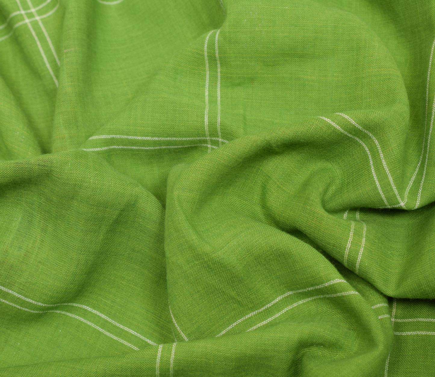 Sushila Vintage Green Saree 100% Pure Cotton Checks Woven Soft Sari Craft Fabric